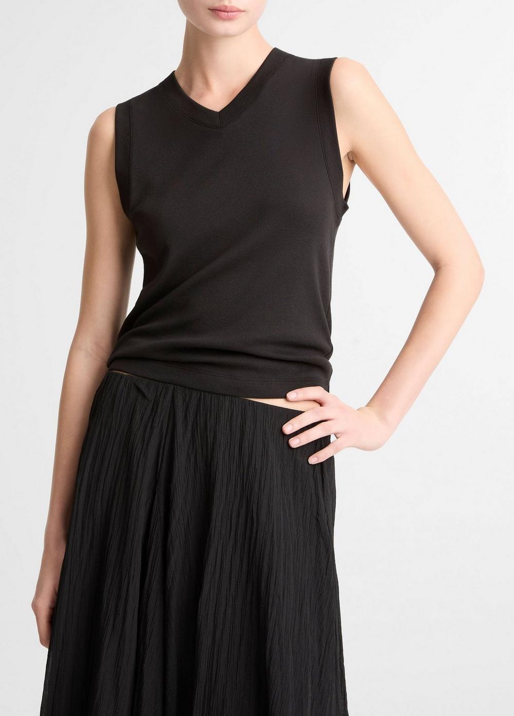 Women's Pima Cotton-Blend High V-Neck Shell, Black, Size M Vince
