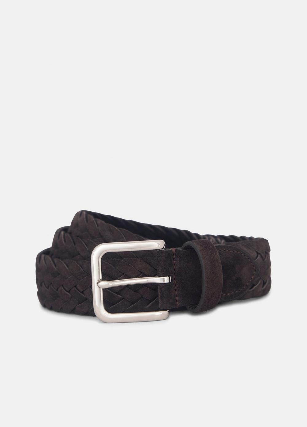 Men's Men's 35mm Woven Suede Belt, Chocolate/palladium, Size 34 Vince