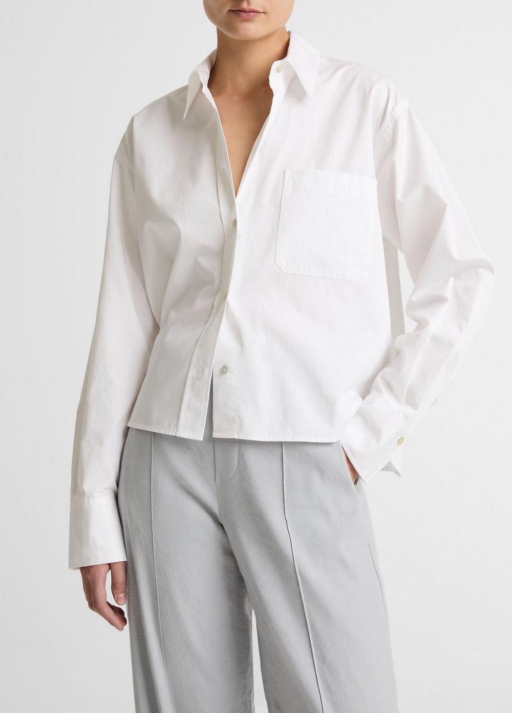 Women's Cotton Cropped Button-Front Shirt, Optic White, Size XL Vince