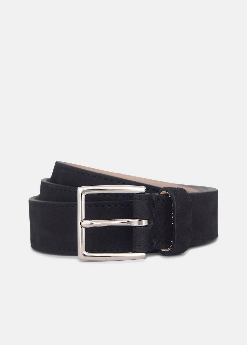 Men's Men's 32mm Nubuck Leather Belt, Black/palladium, Size 38 Vince