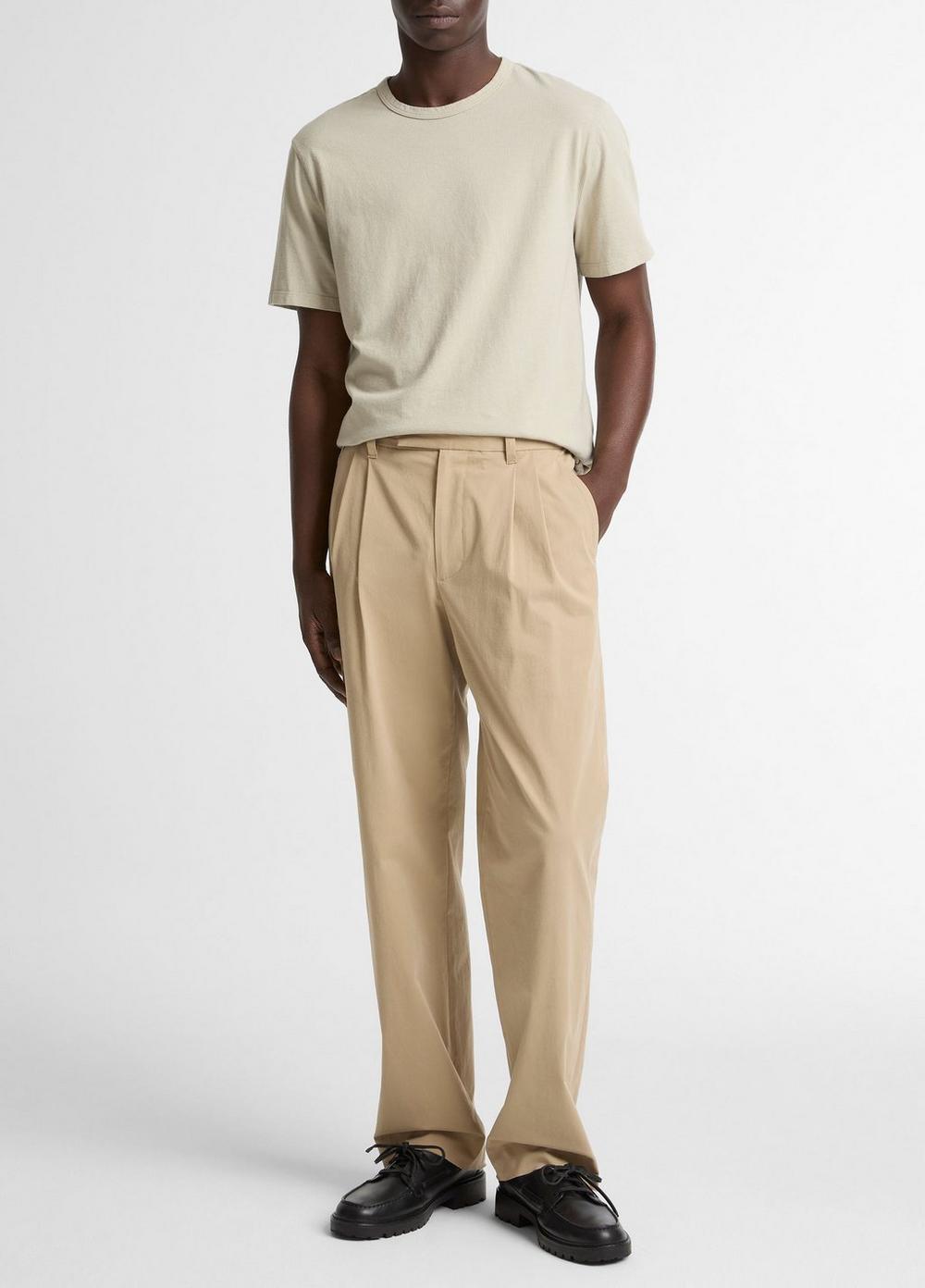 Men's Louie Relaxed Stretch-cotton Double-Pleated Trouser, Teak, Size 34 Vince