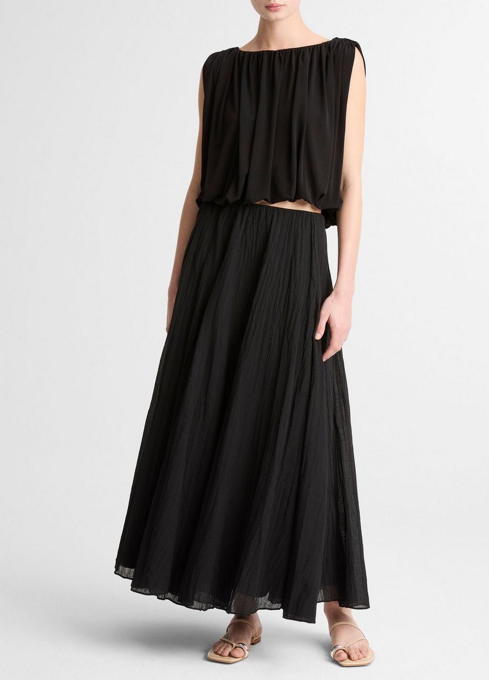Women's Crinkled Plissé Cotton-Blend Maxi Skirt, Black, Size M Vince