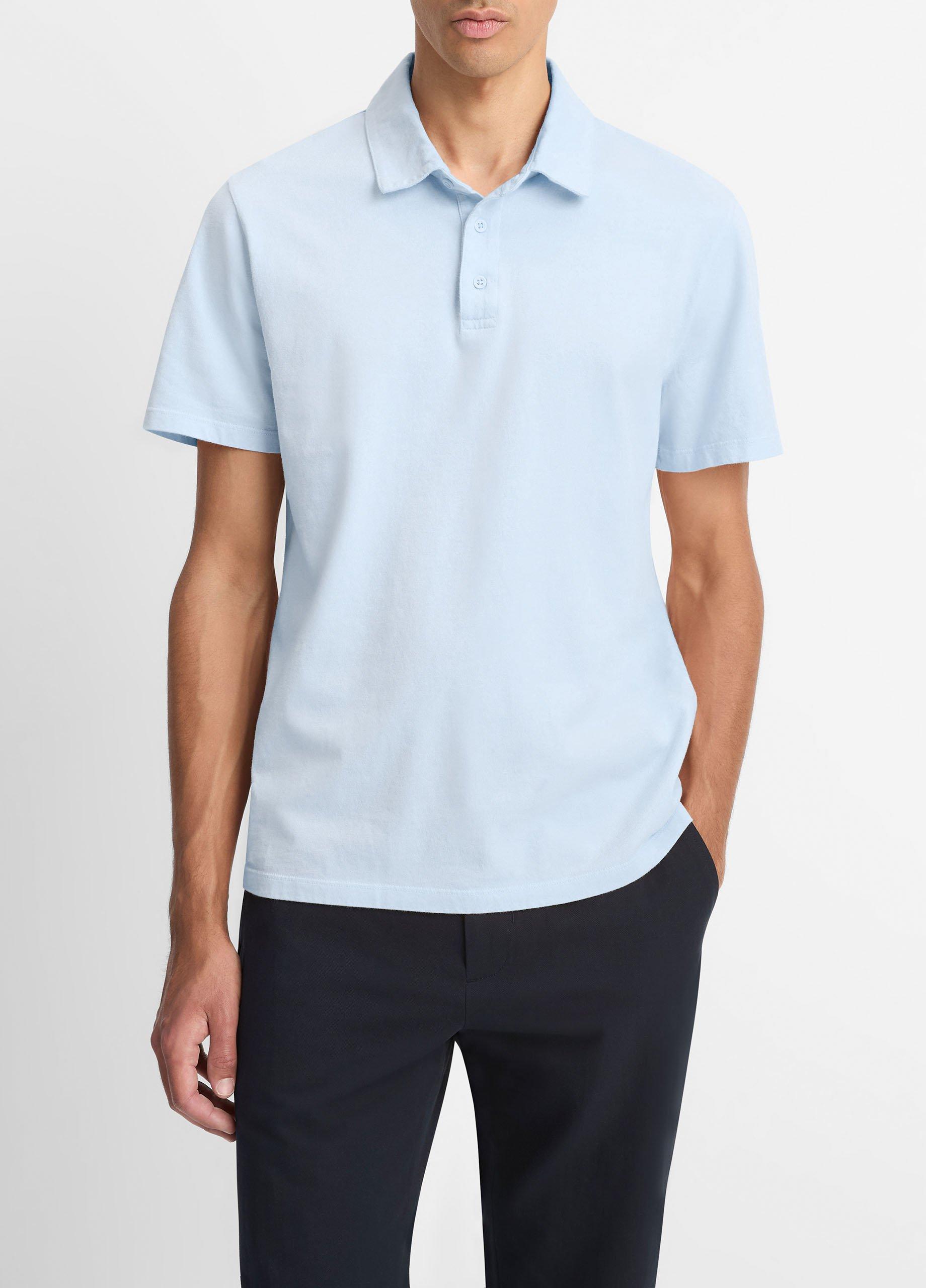 Men's Garment Dye Cotton Polo Shirt, Washed Rainwater, Size S Vince