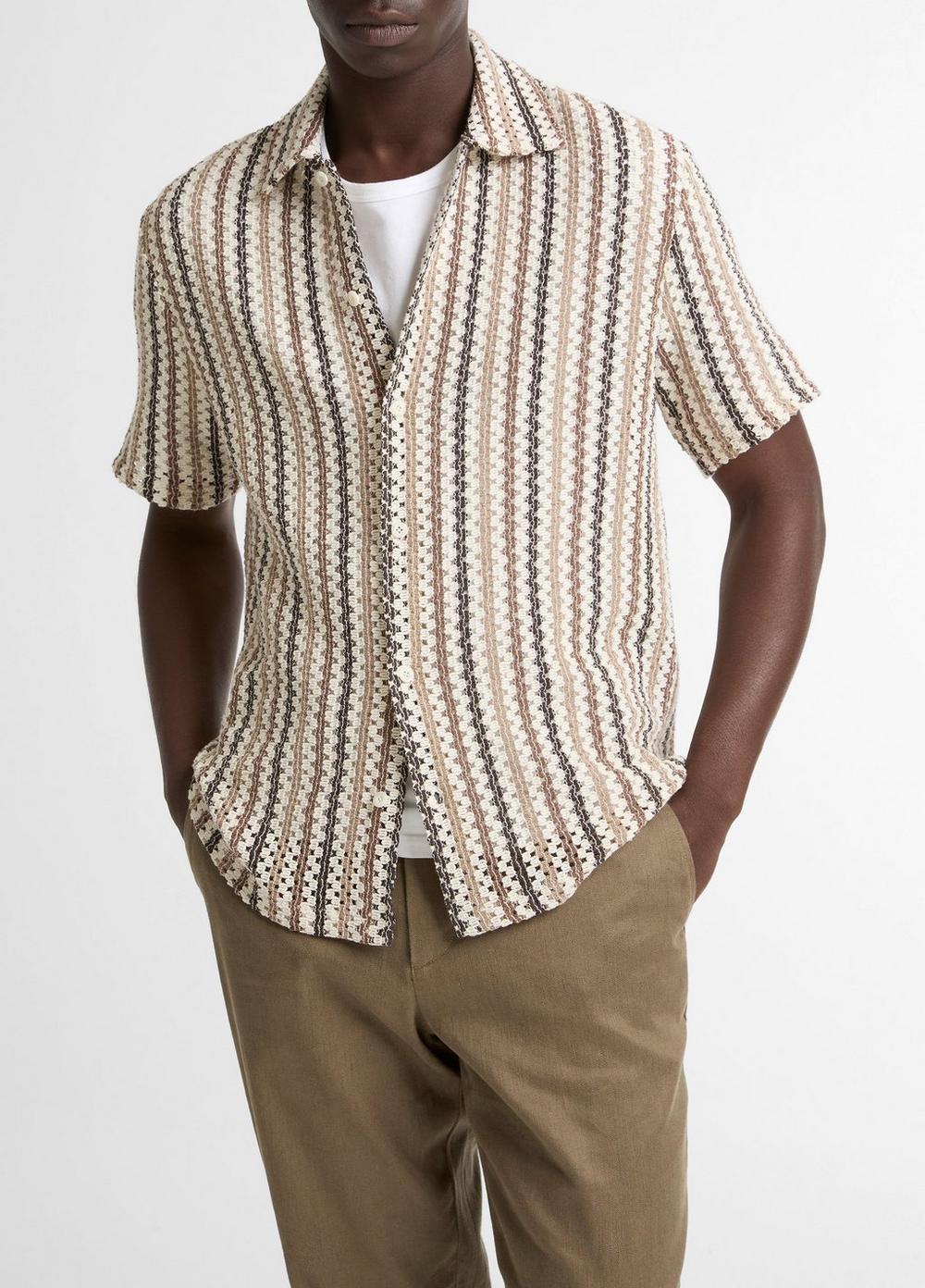 Men's Beach Stripe Italian Cotton-Blend Button-Front Shirt, Wilderness Combo, Size M Vince