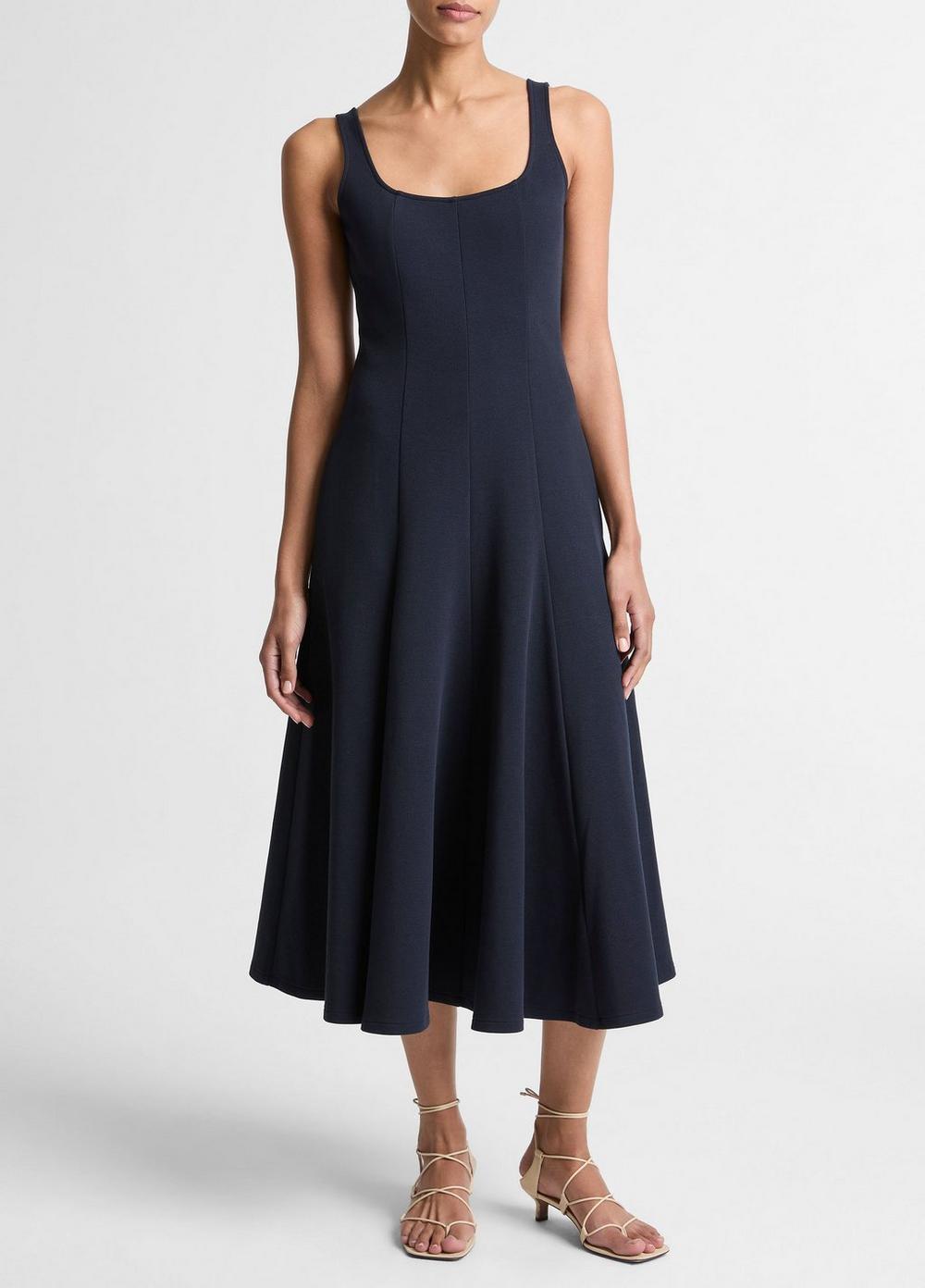 Women's Seamed Cotton-Blend Square-Neck Dress, Eclipse, Size S Vince