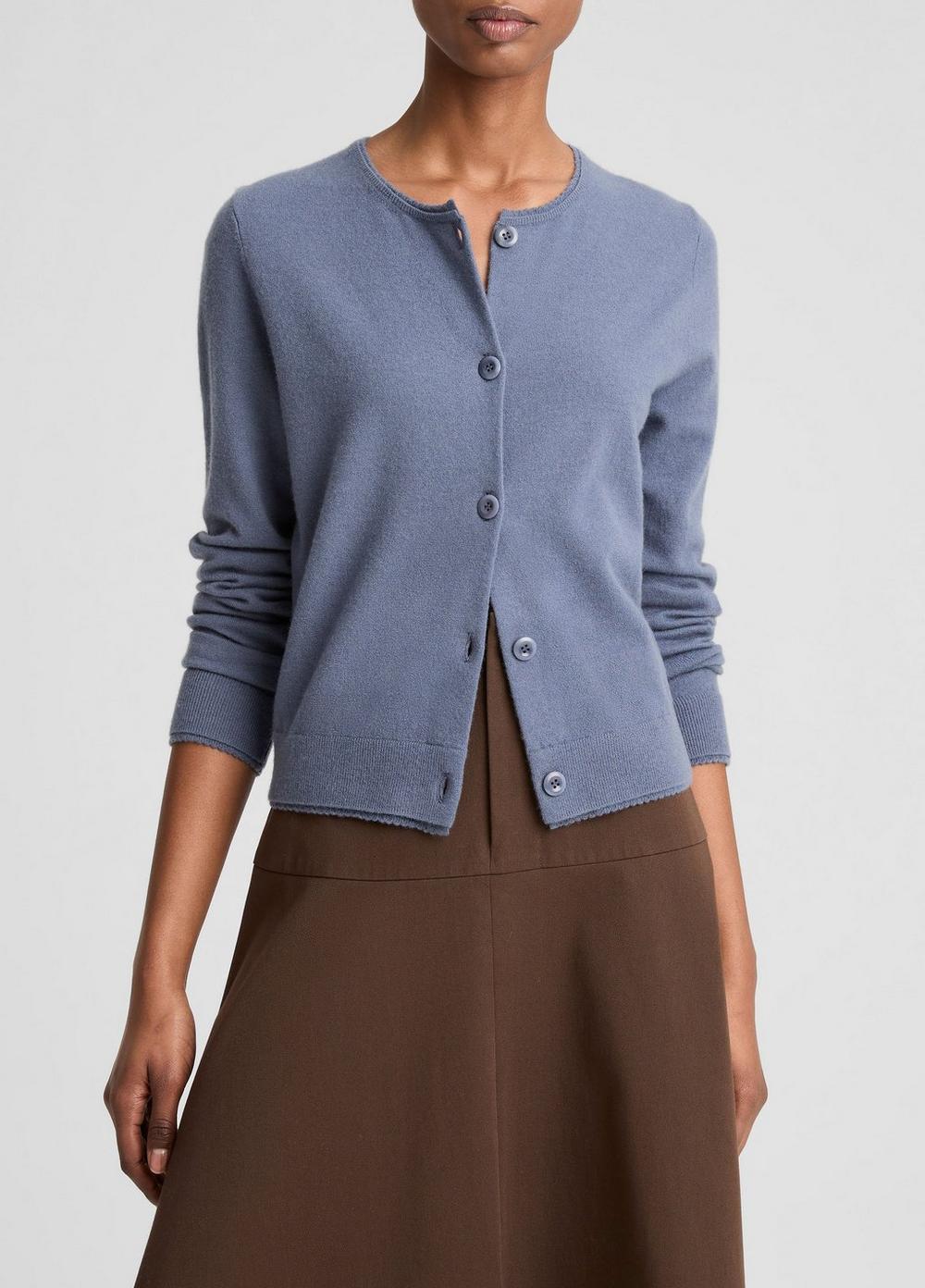 Women's Scallop-Trim Wool & Cashmere-Blend Cardigan, Azul, Size M Vince