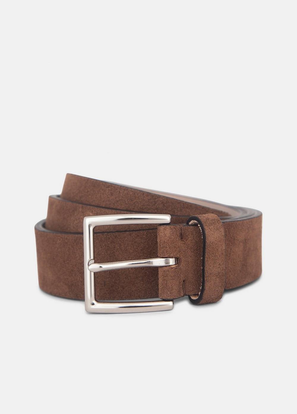 Men's Men's 35mm Suede Belt, Chocolate/palladium, Size 38 Vince