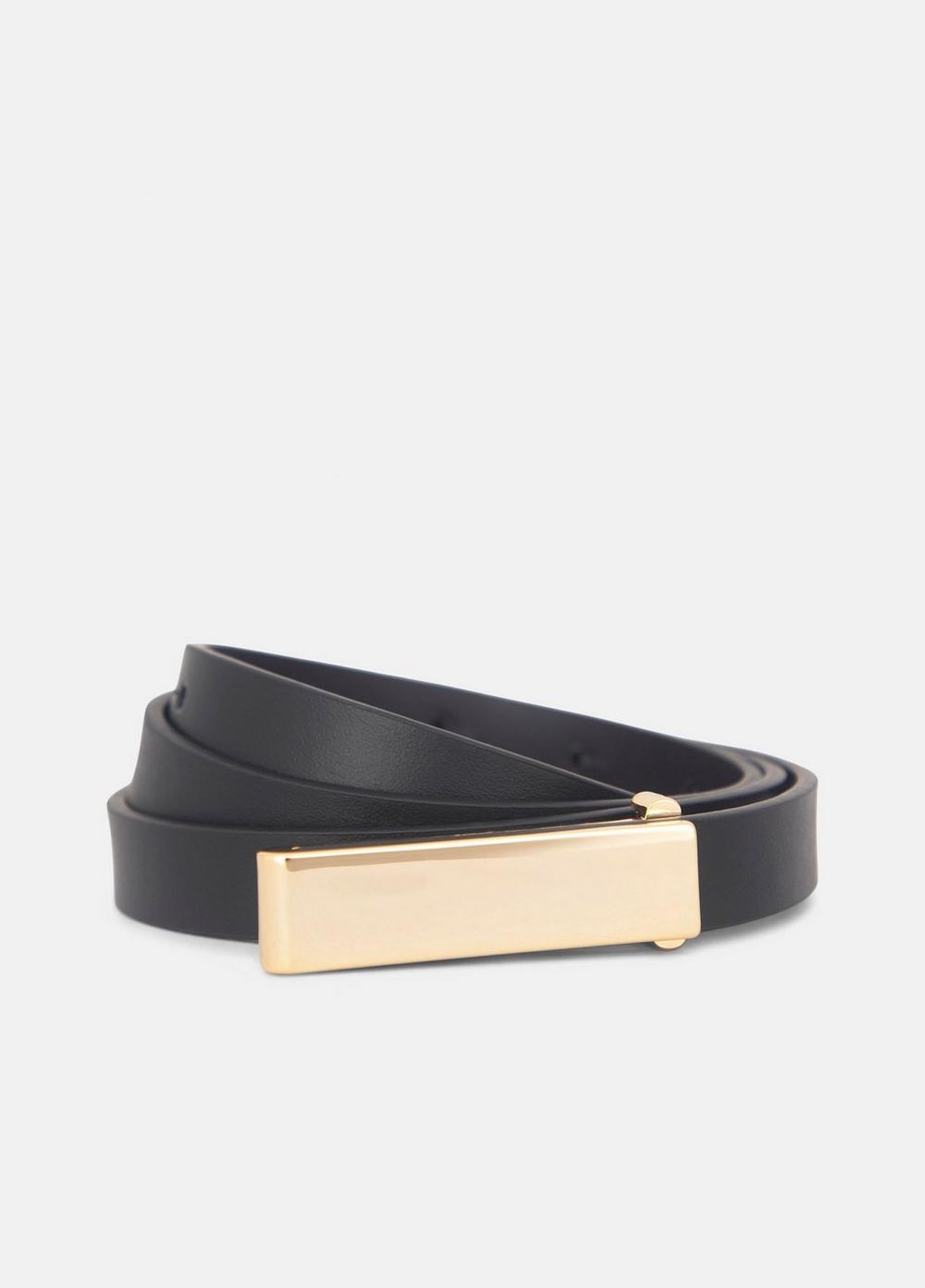 Women's Women's 15mm Elongated Plaque Leather Belt, Black/polished Gold, Size S Vince