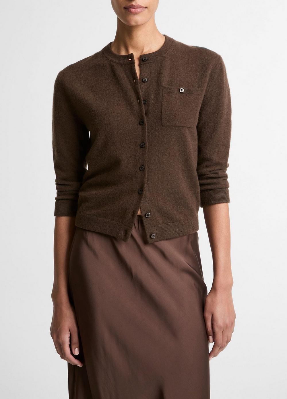 Women's Wool & Cashmere-Blend Pocket Cardigan, Dark Bark, Size XS Vince