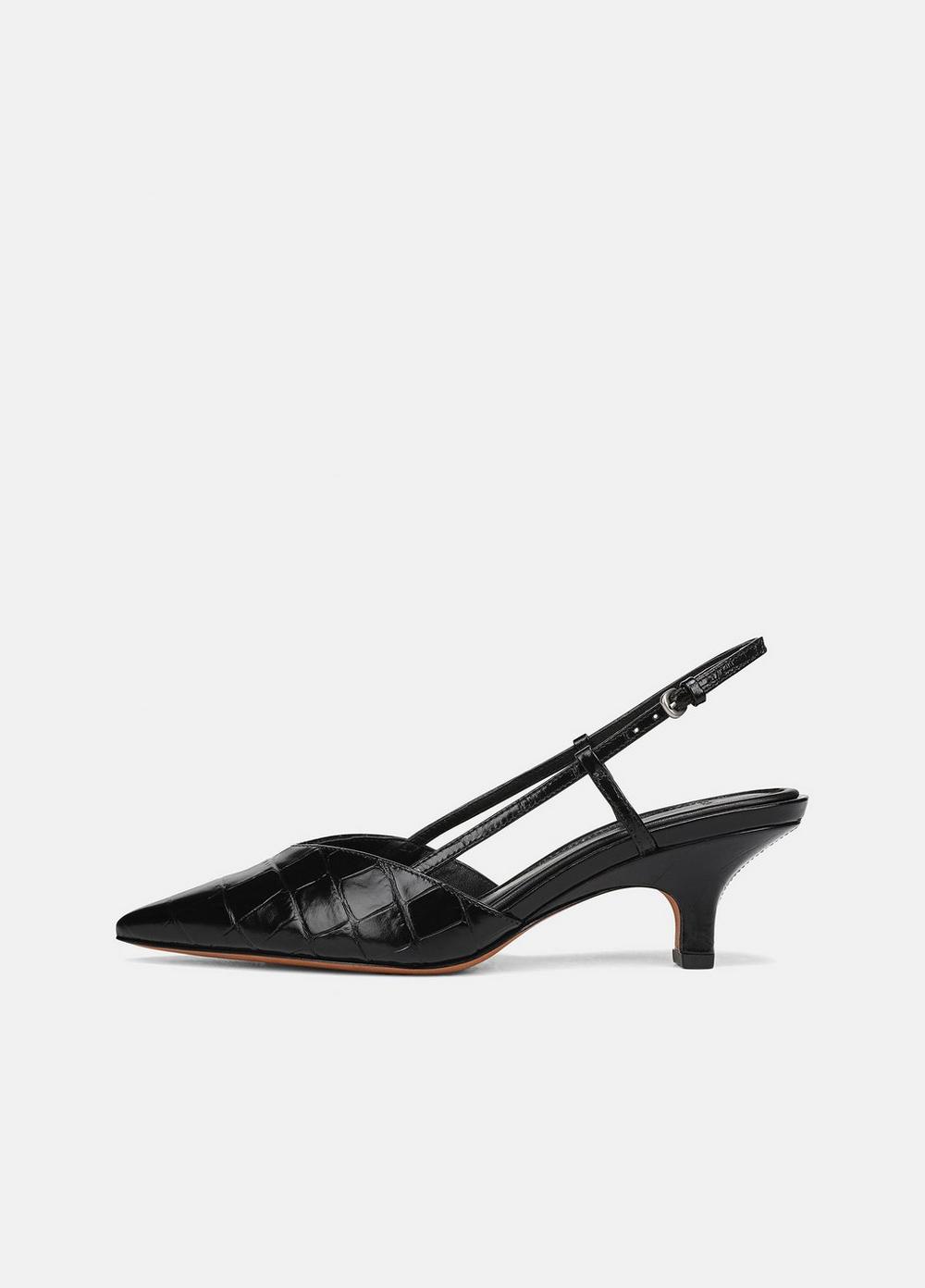 Women's Levvy Croc-Embossed Leather Slingback Heel, Black, Size 9 Vince