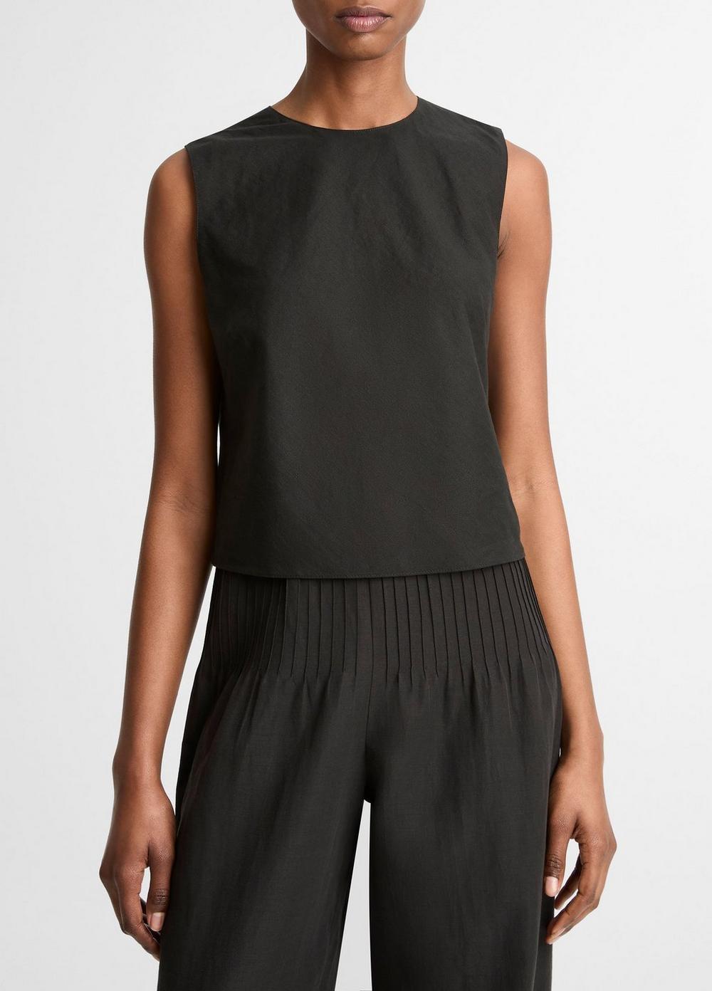 Women's Linen Crew Neck Shell, Black, Size M Vince