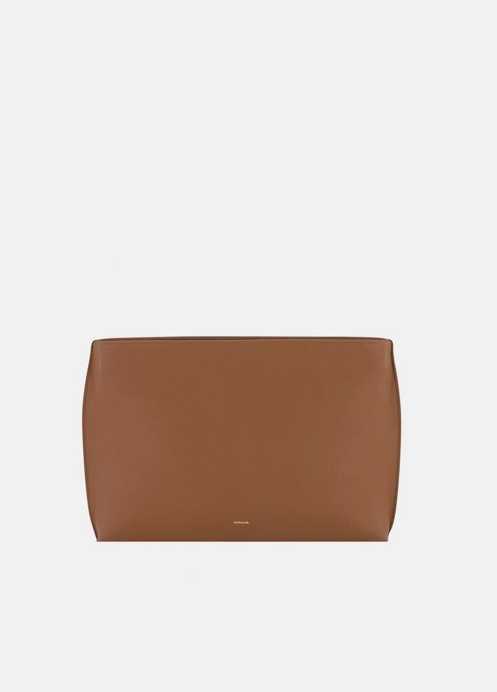 Women's Nappa Leather Zip Pouch, Saddle Vince by Vince