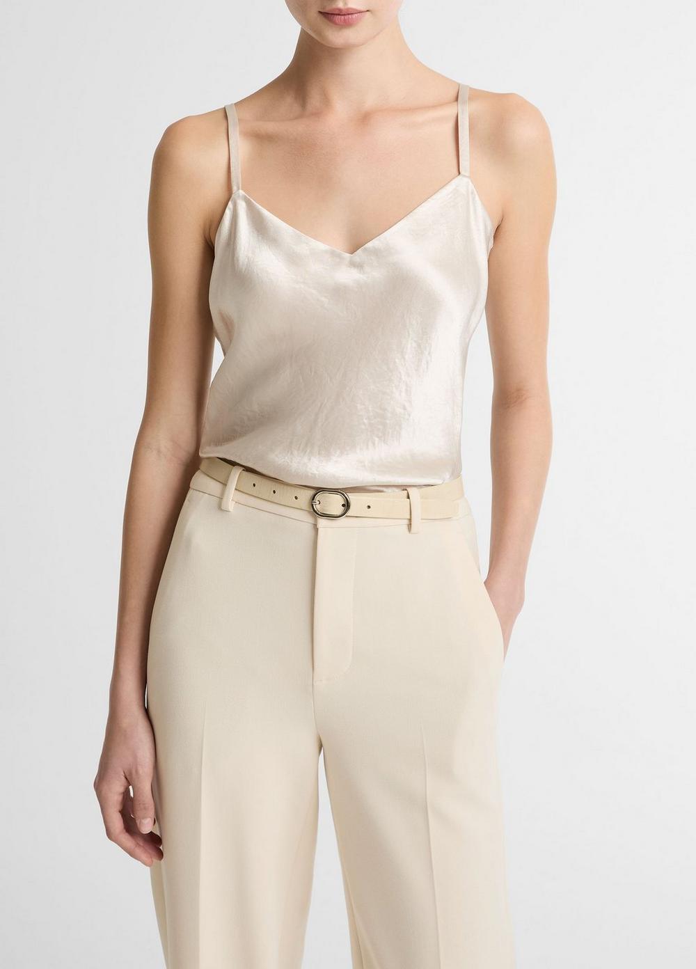 Women's Satin V-Neck Camisole, Champagne, Size L Vince