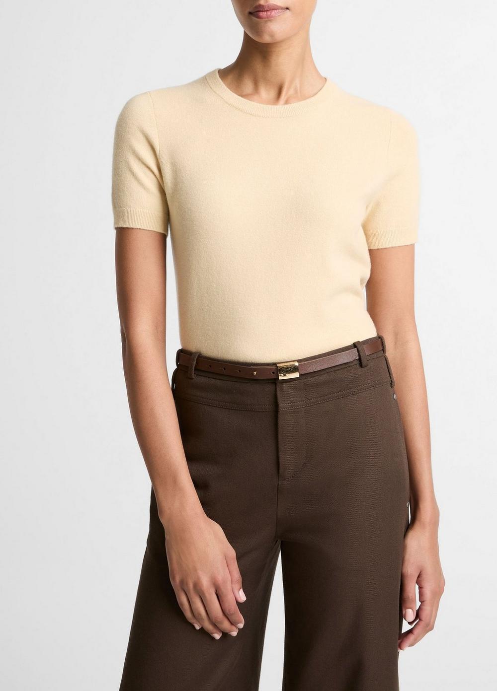 Women's Wool & Cashmere-Blend Short-Sleeve Sweater, Chamomile, Size L Vince