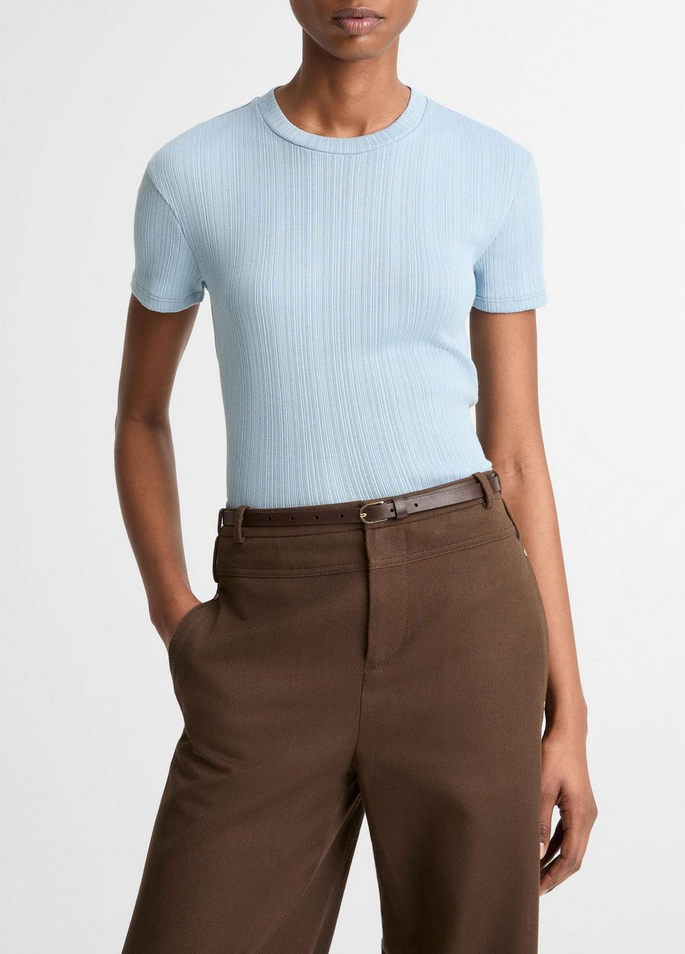 Women's Ribbed Pima Cotton Crew Neck Top, Del Mar, Size XL Vince by Vince