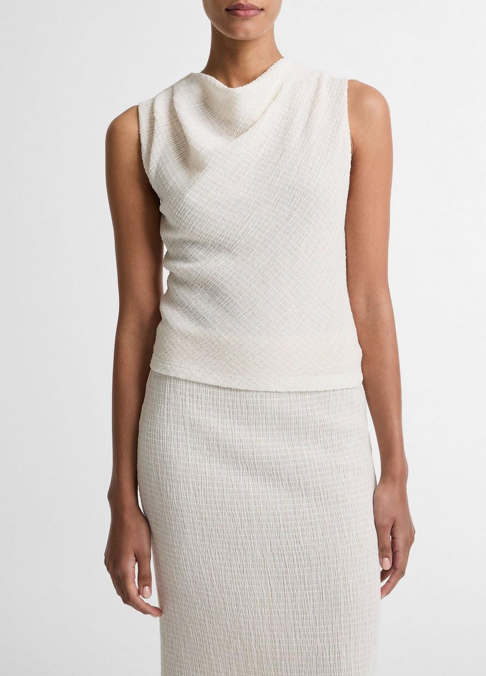 Women's Shadow Grid Cowl-Neck Top, Chalk, Size XS Vince