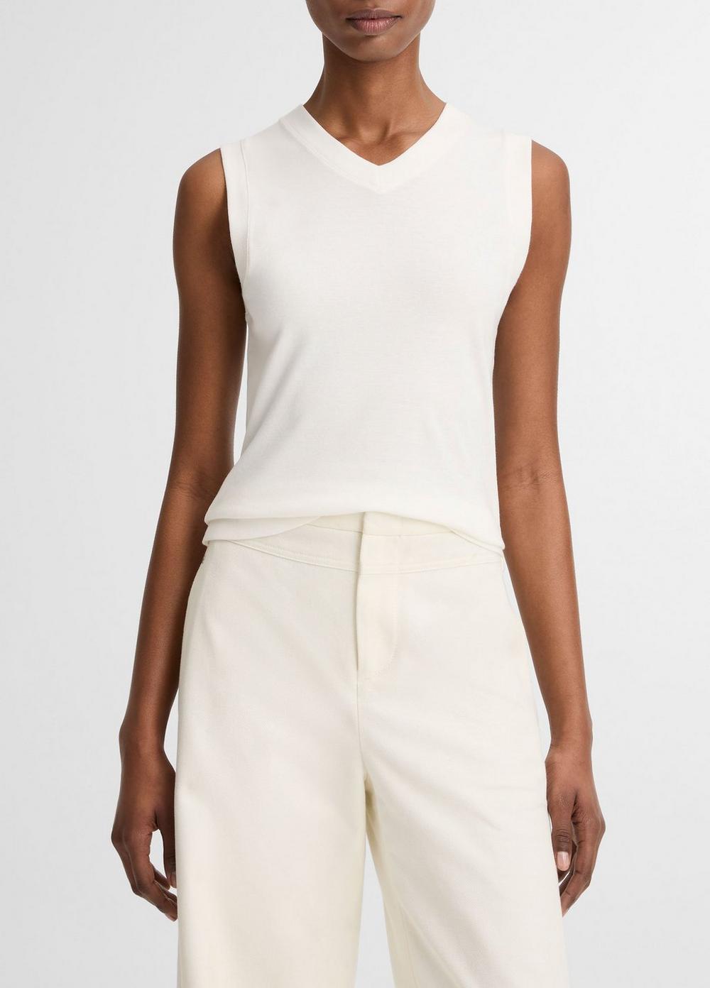 Women's Pima Cotton-Blend High V-Neck Shell, Optic White, Size XXS Vince