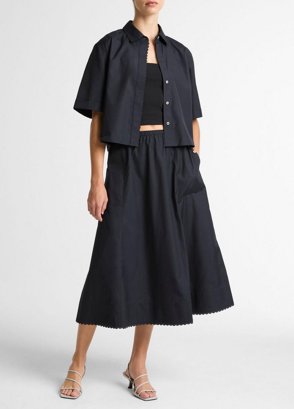 Women's Scallop-Detail Cotton Midi Skirt, Eclipse, Size XL Vince