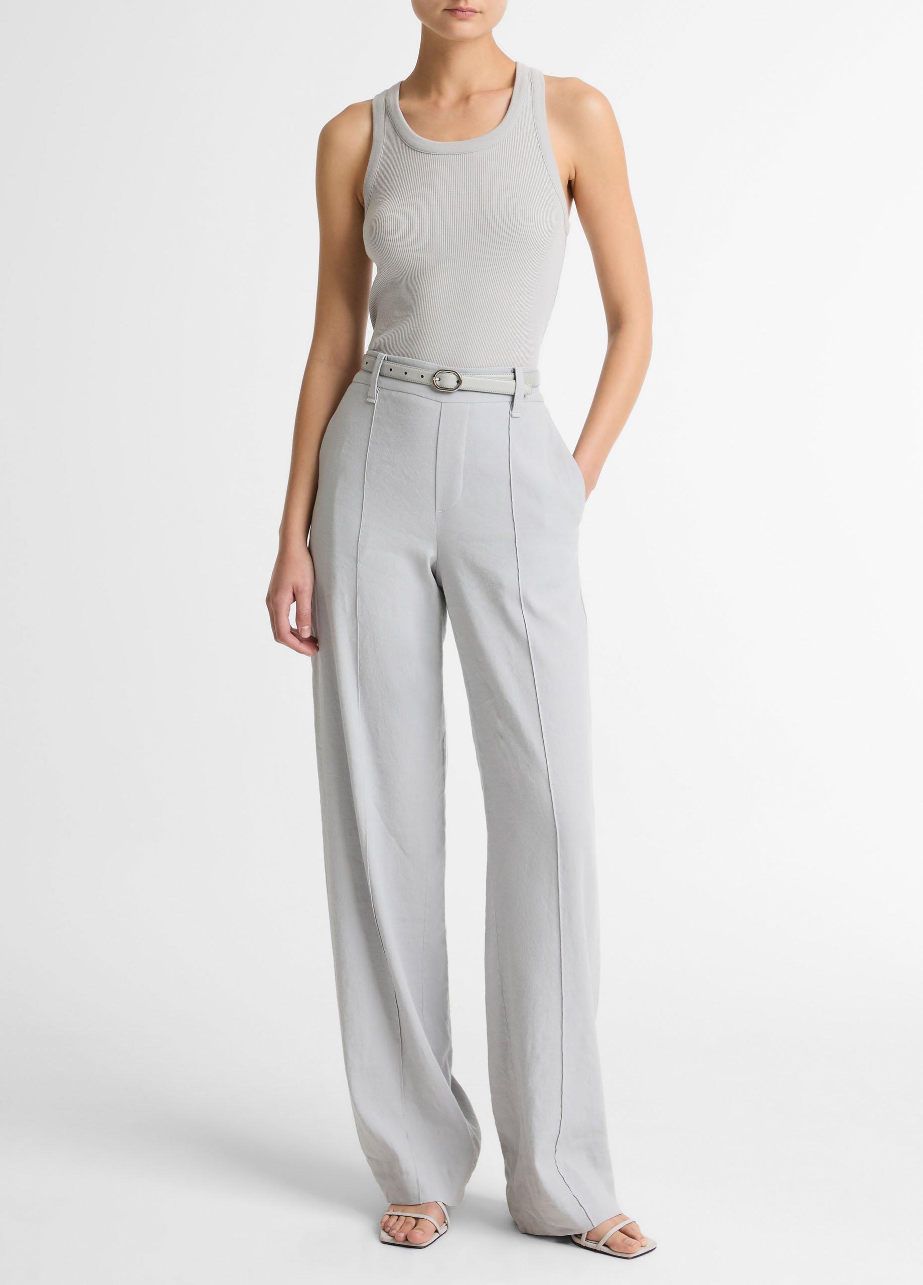 Women's Joan High-Rise Linen-Blend Pull-On Pant, Bay Mist, Size M Vince