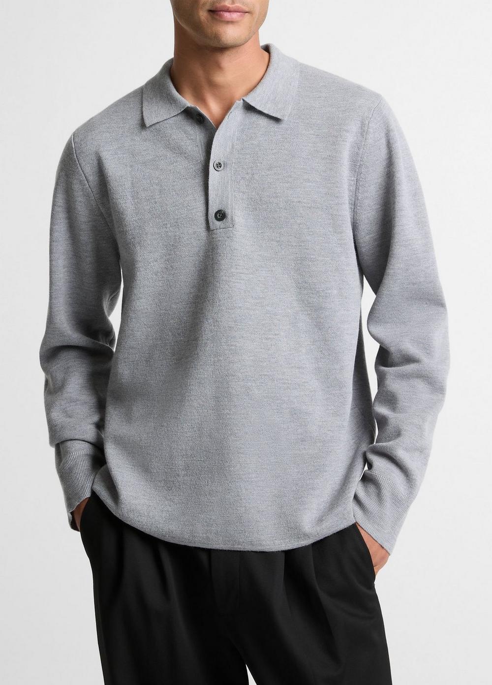 Men's Italian Merino Wool Milano Polo Sweater, Heather Grey, Size XL Vince