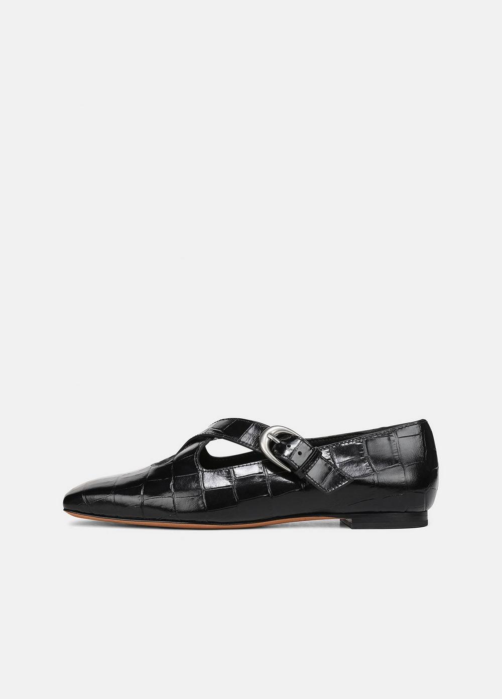 Women's Cici Croc-Embossed Leather Flat, Black, Size 9 Vince