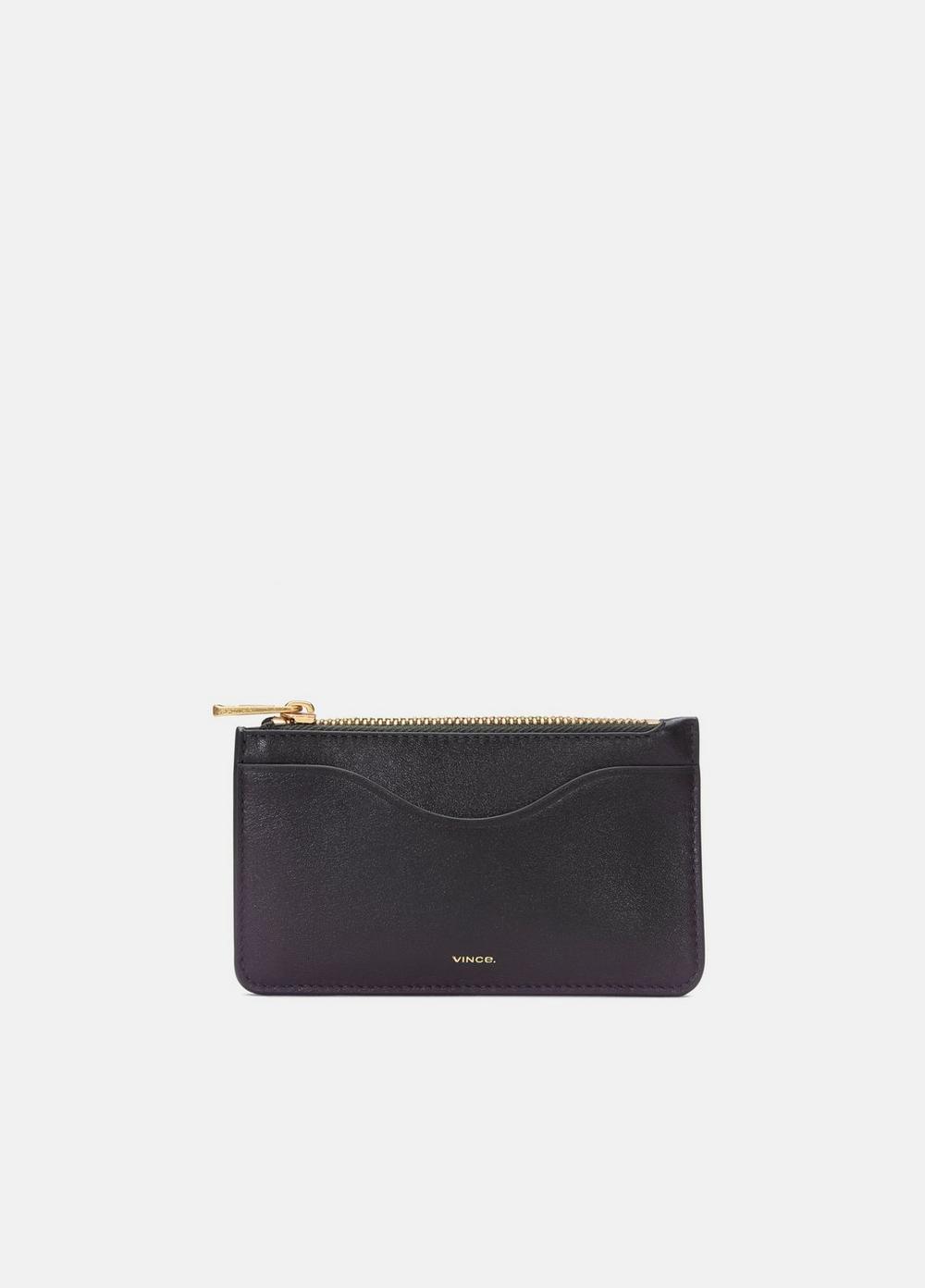 Women's Leather Zip-Top Card Case, Cacao Vince by Vince
