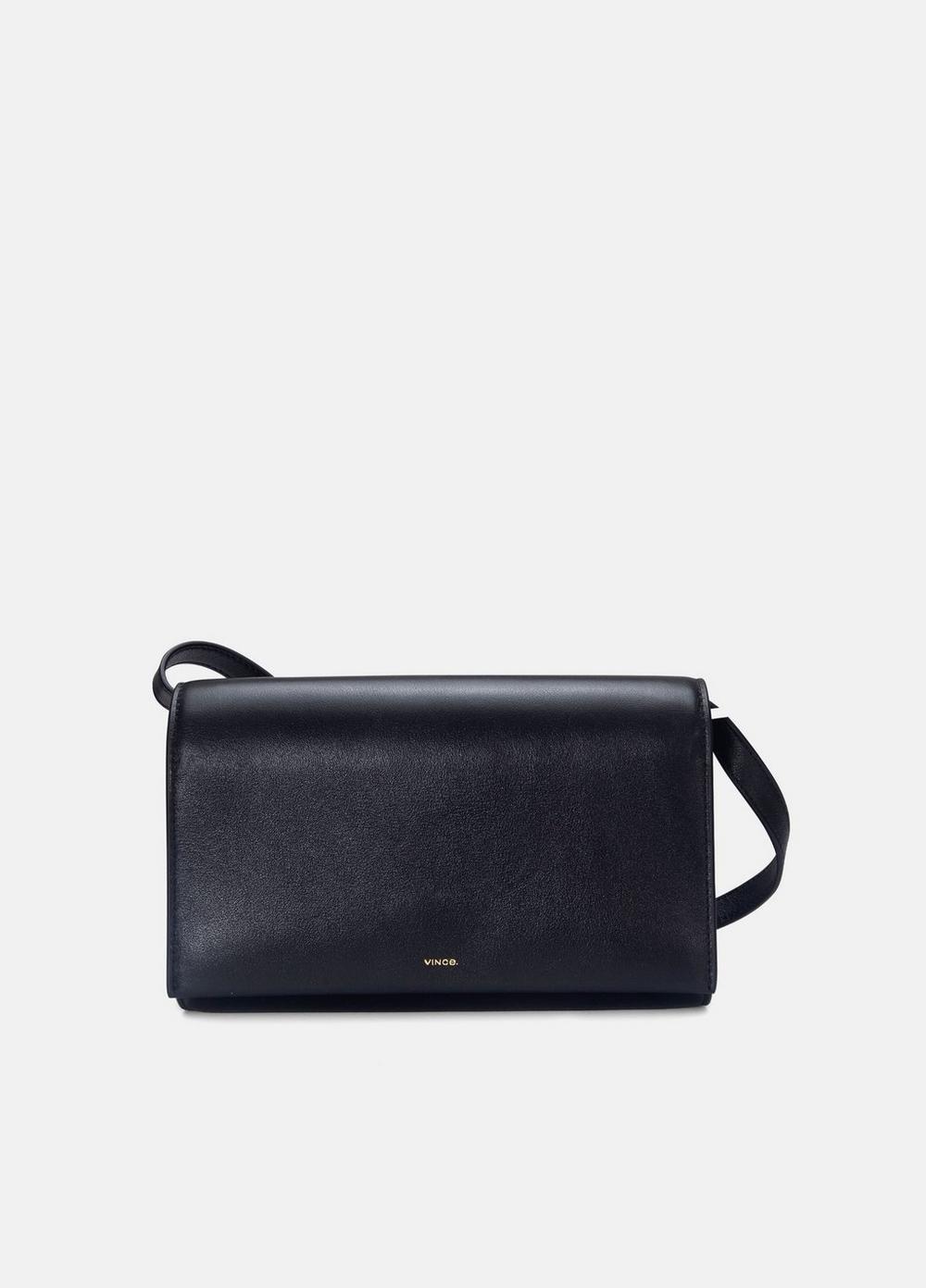 Women's Leather Crsbody Wallet, Black Vince
