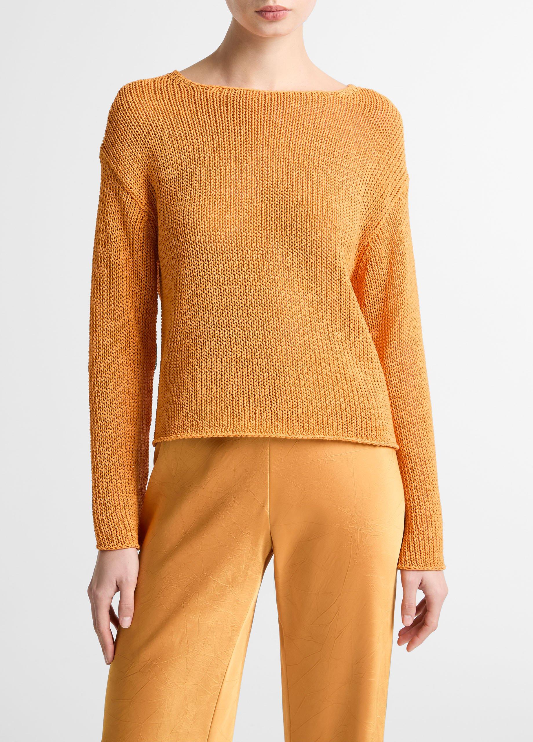 Women's Italian Coated Cotton-Blend Sweater, Tangerine, Size XS Vince