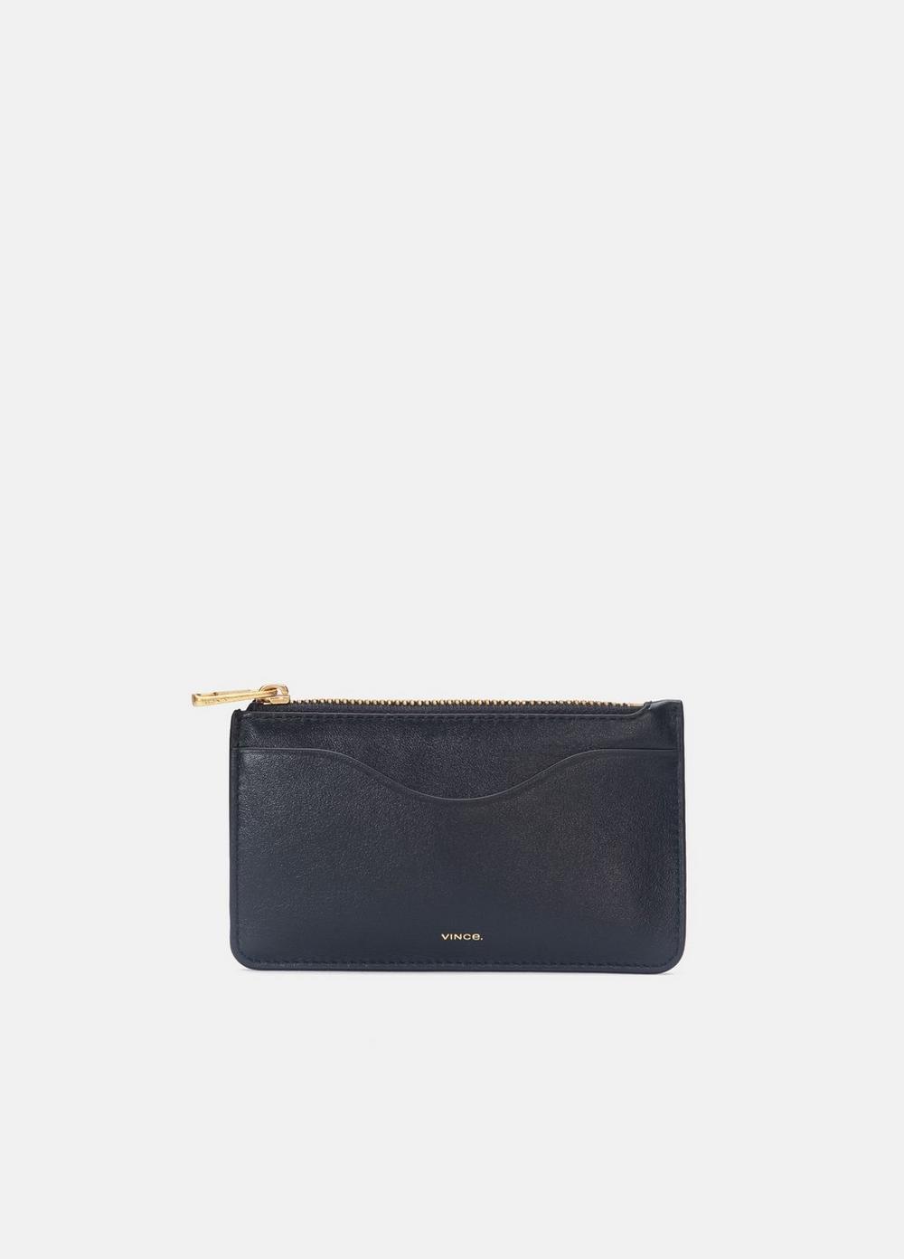 Women's Leather Zip-Top Card Case, Black Vince by Vince