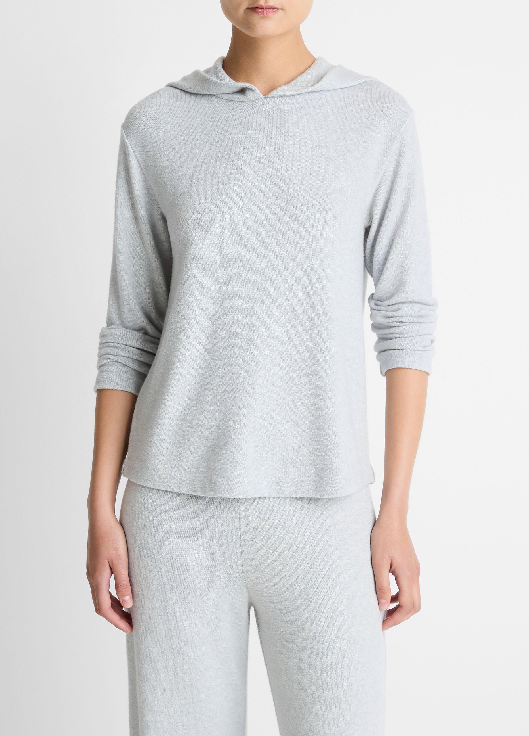 Women's Cozy Long-Sleeve Hoodie, Heather Pale Grey, Size S Vince