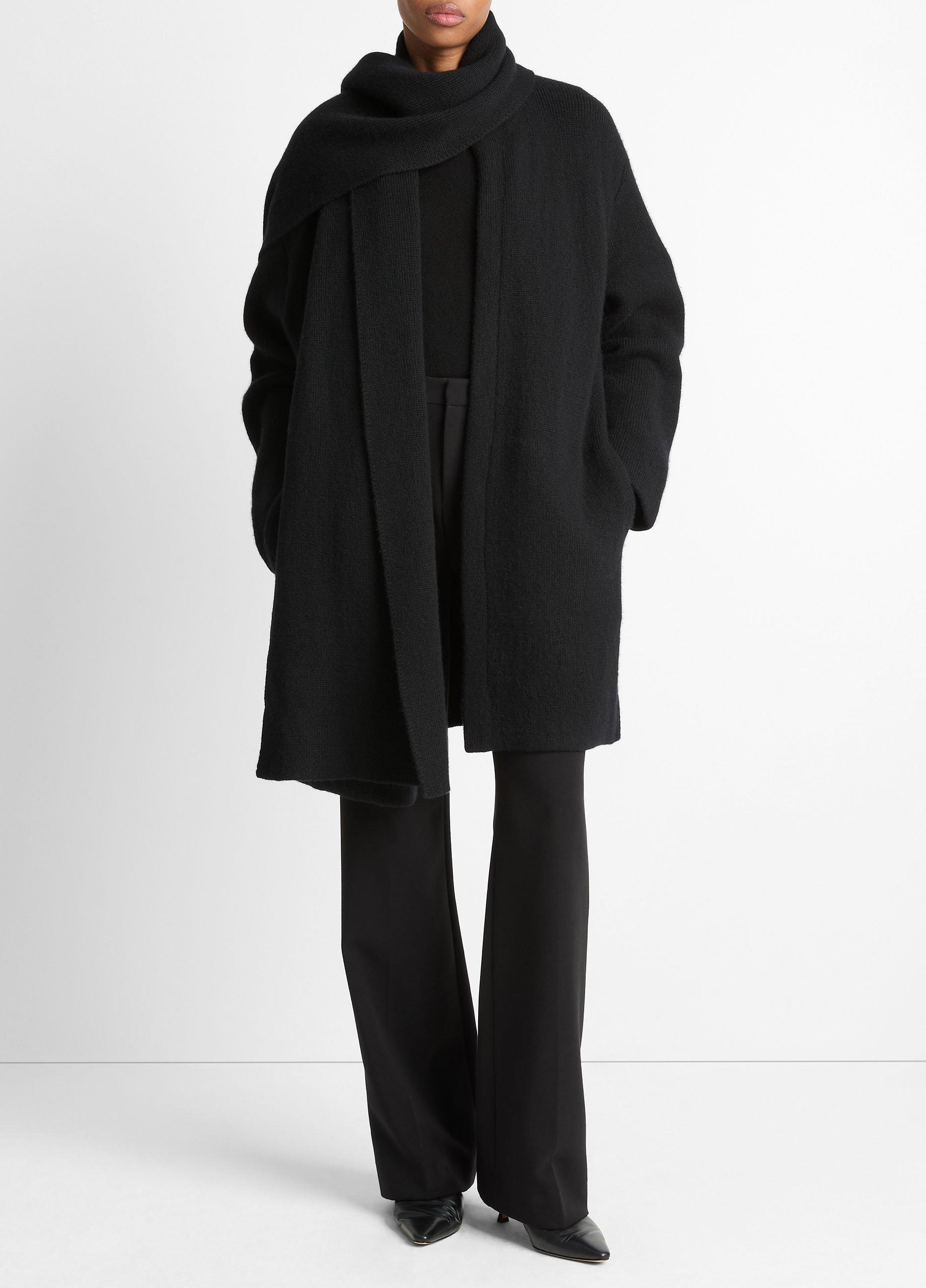 Women's Draped-scarf Wool-Blend Car Coat, Black, Size M Vince