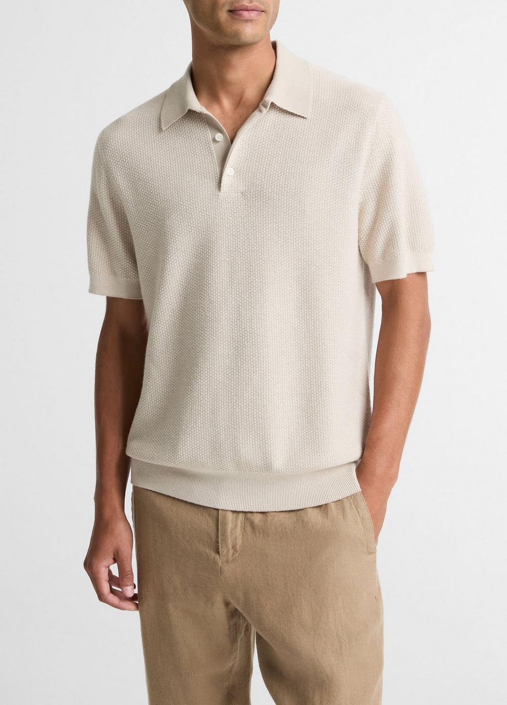 Men's Geo-jacquard Wool-Blend Blend Polo Sweater, Mineral/classic Cream, Size XXL Vince