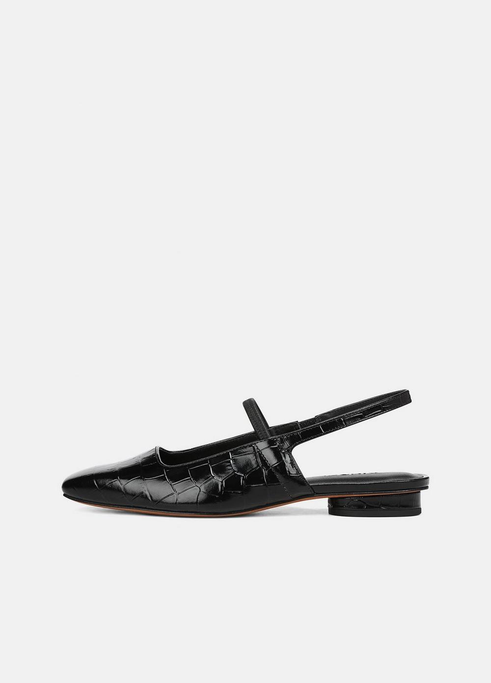 Women's Venice Croc-Embossed Leather Slingback Flat, Black, Size 8.5 Vince