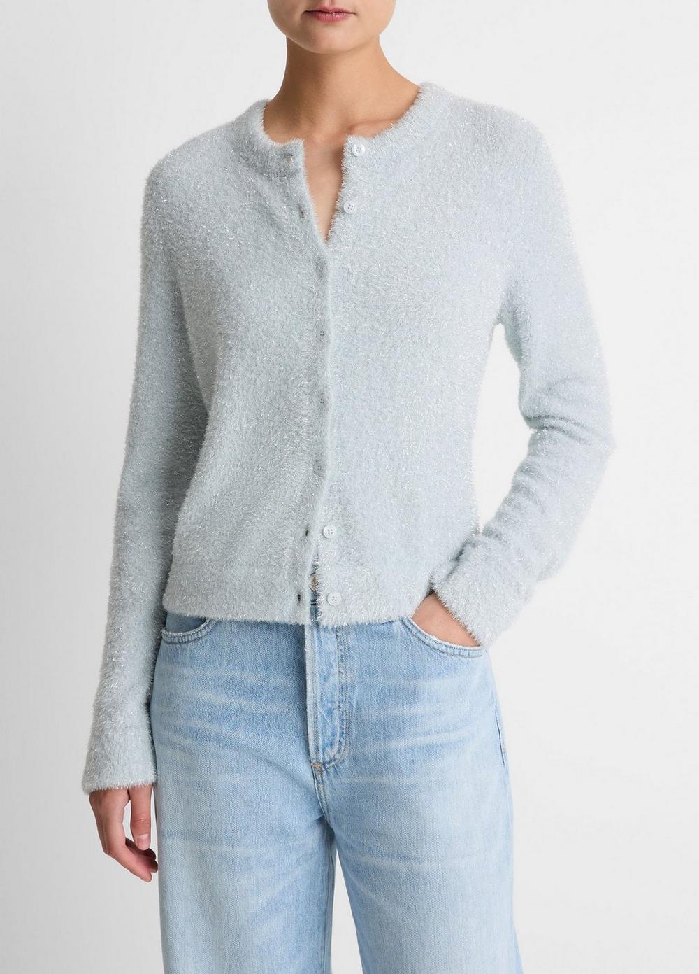 Women's Metallic Eyelash Cardigan, Glacier, Size L Vince