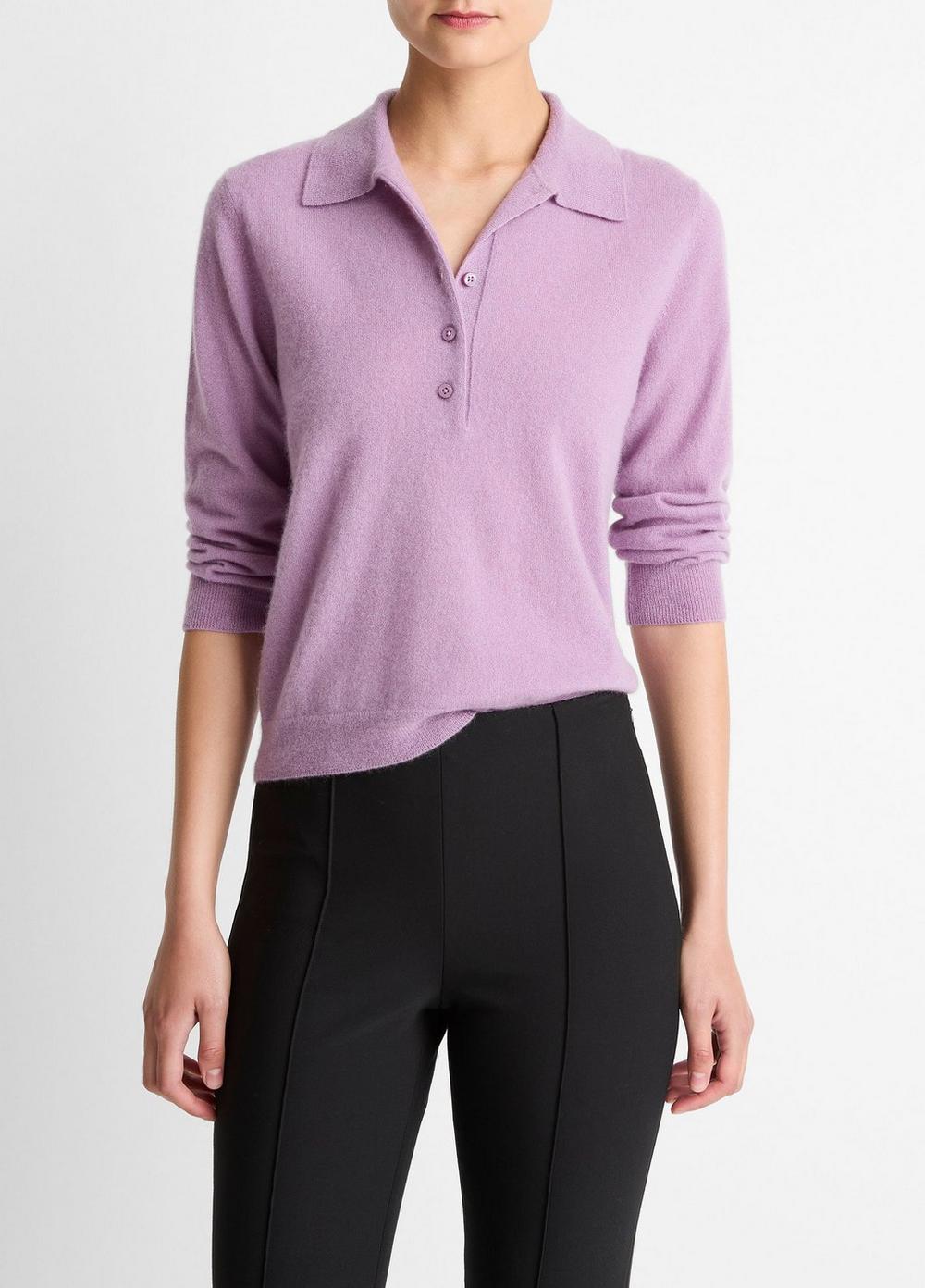 Women's Cashmere-Silk Polo Sweater, Mulberry, Size S Vince
