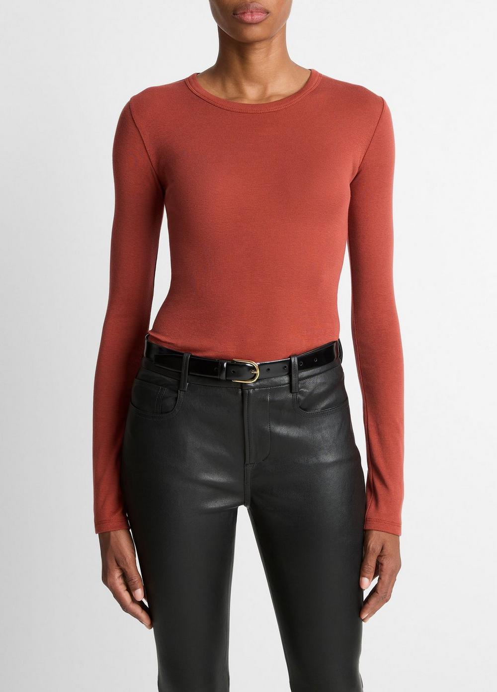 Women's Essential Pima Cotton-Blend Long-Sleeve T-Shirt, Tuscan Red, Size L Vince