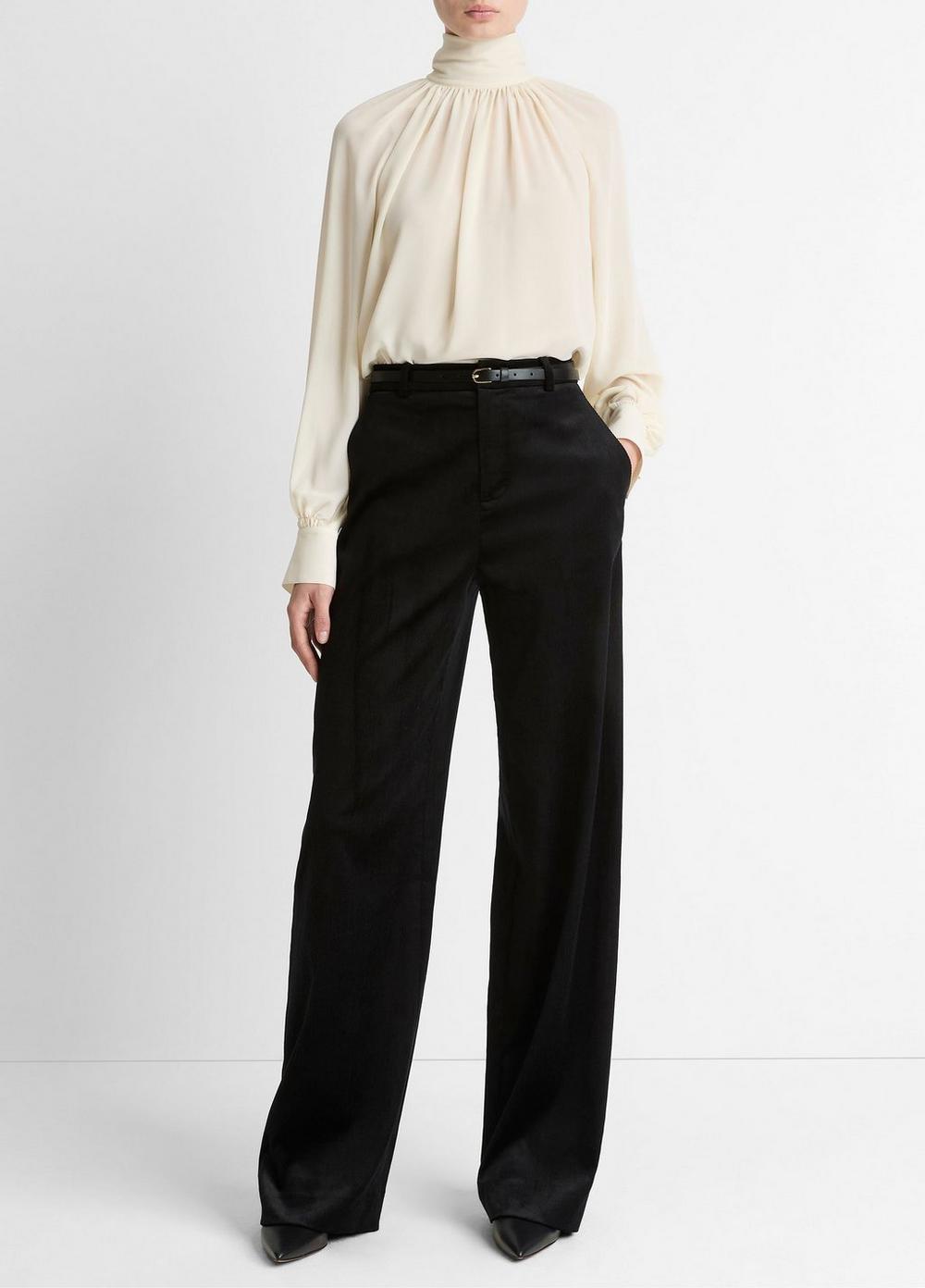 Women's Italian Velvet High-Waist Wide-Leg Trouser, Black, Size 10 Vince by Vince