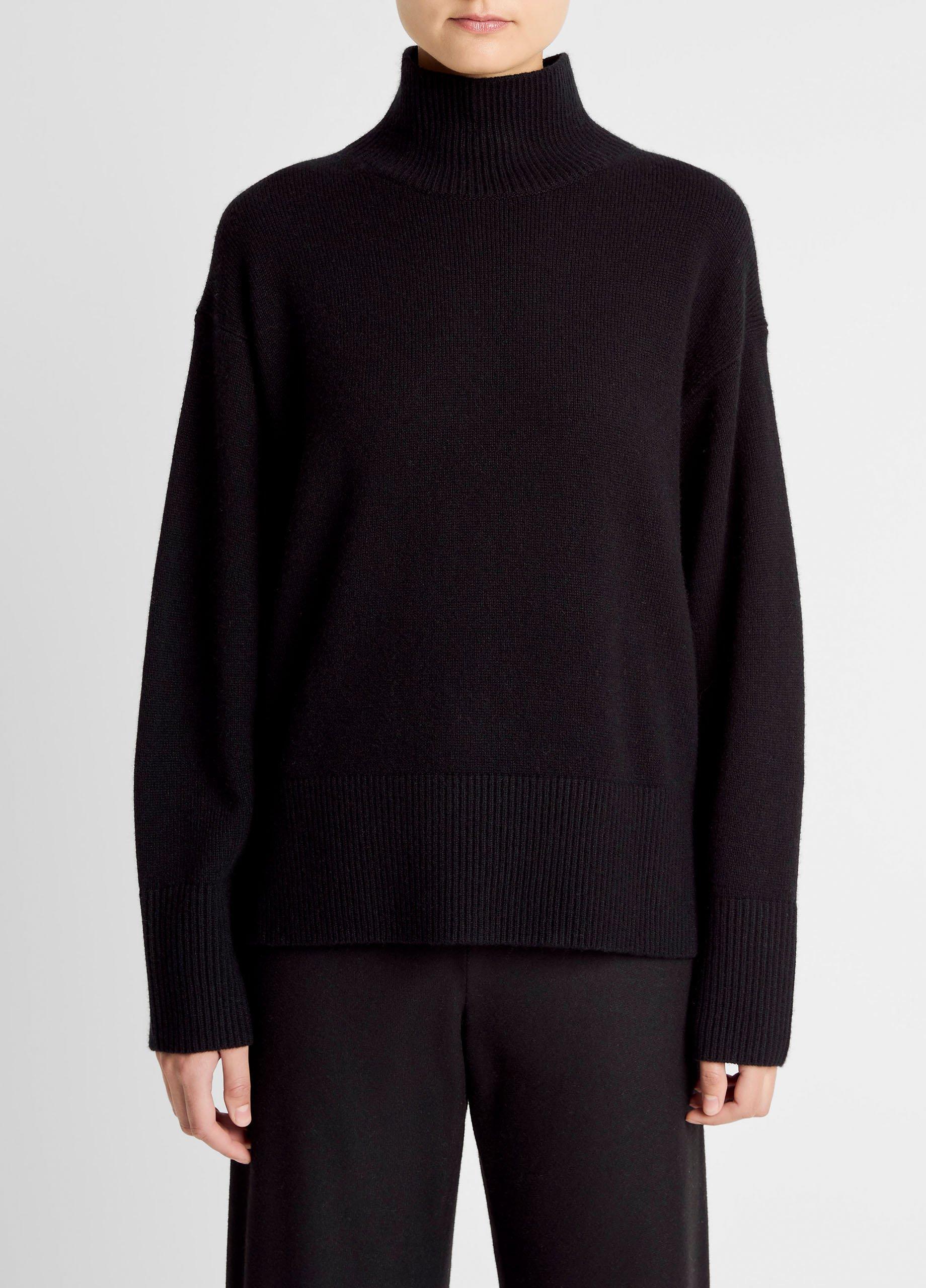 Women's Wool-Cashmere Side-Slit Turtleneck Sweater, Black, Size XXS Vince