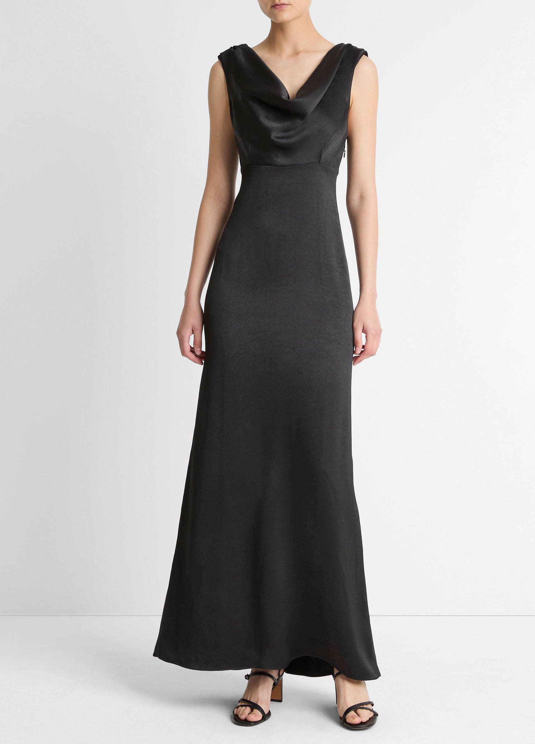 Women's Satin Draped Cowl-Neck Maxi Dress, Black, Size 8 Vince