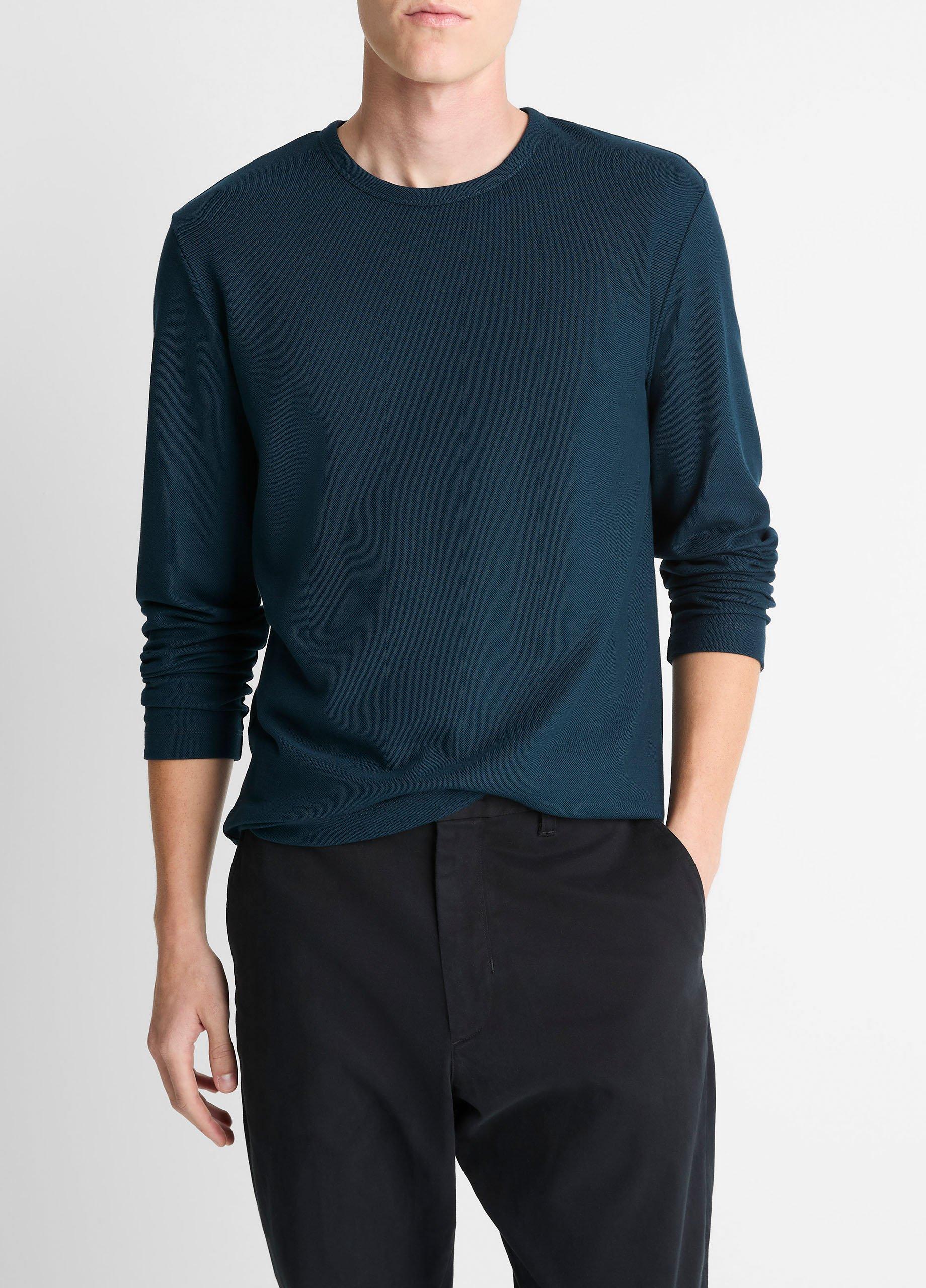 Men's Pima Cotton Piqué Long-Sleeve T-Shirt, Rapids, Size S Vince