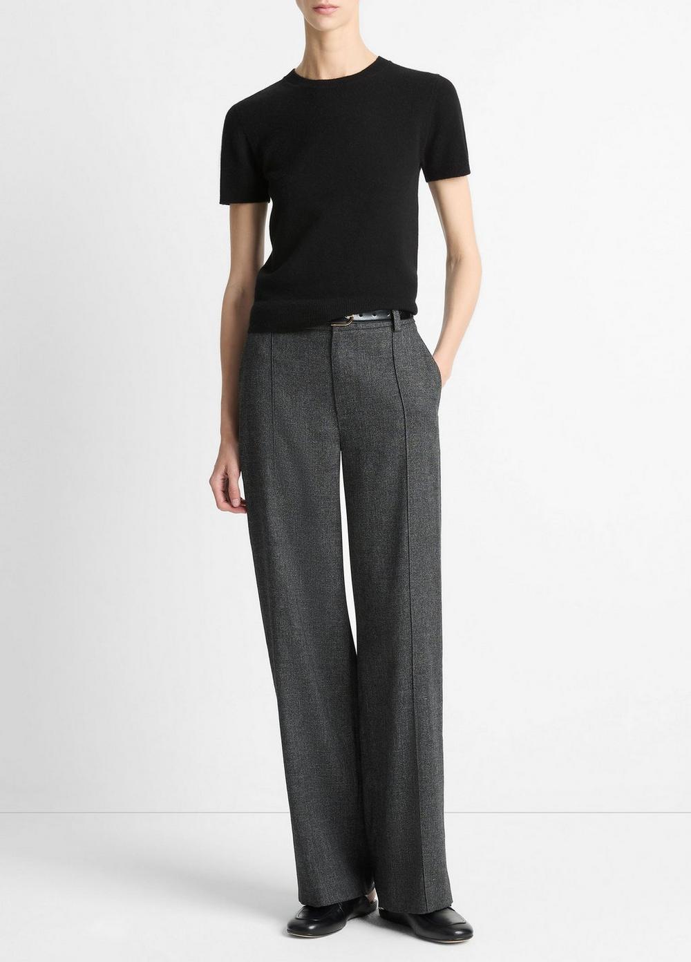 Women's Italian Jaspe Pintuck High-Waist Wide-Leg Pant, Medium Heather Grey, Size 6 Vince by Vince