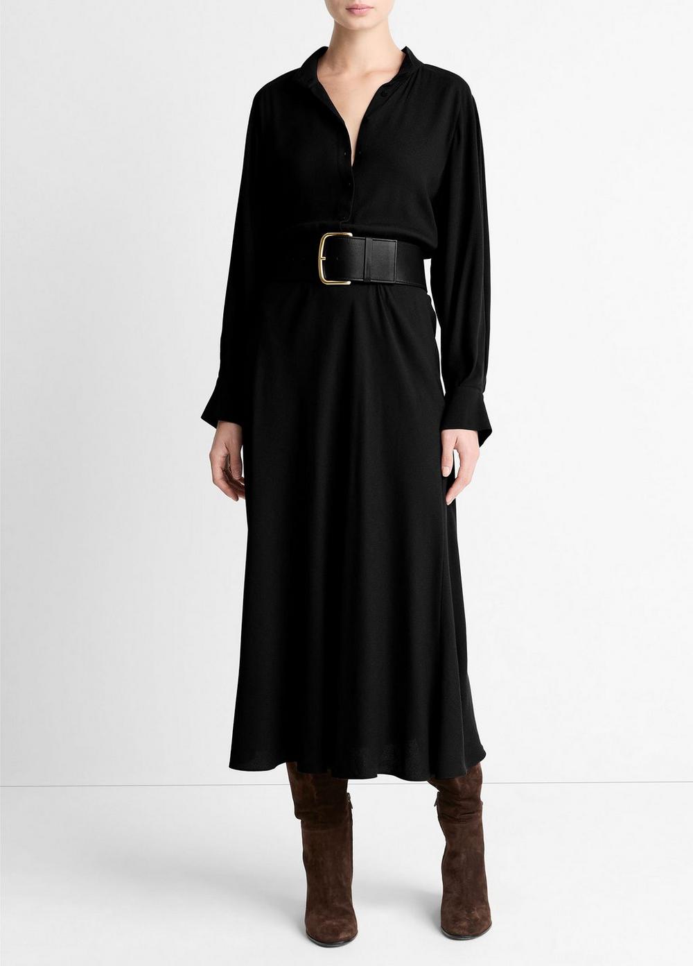 Women's Crepe Collar-stand Shirt Dress, Black, Size 2 Vince