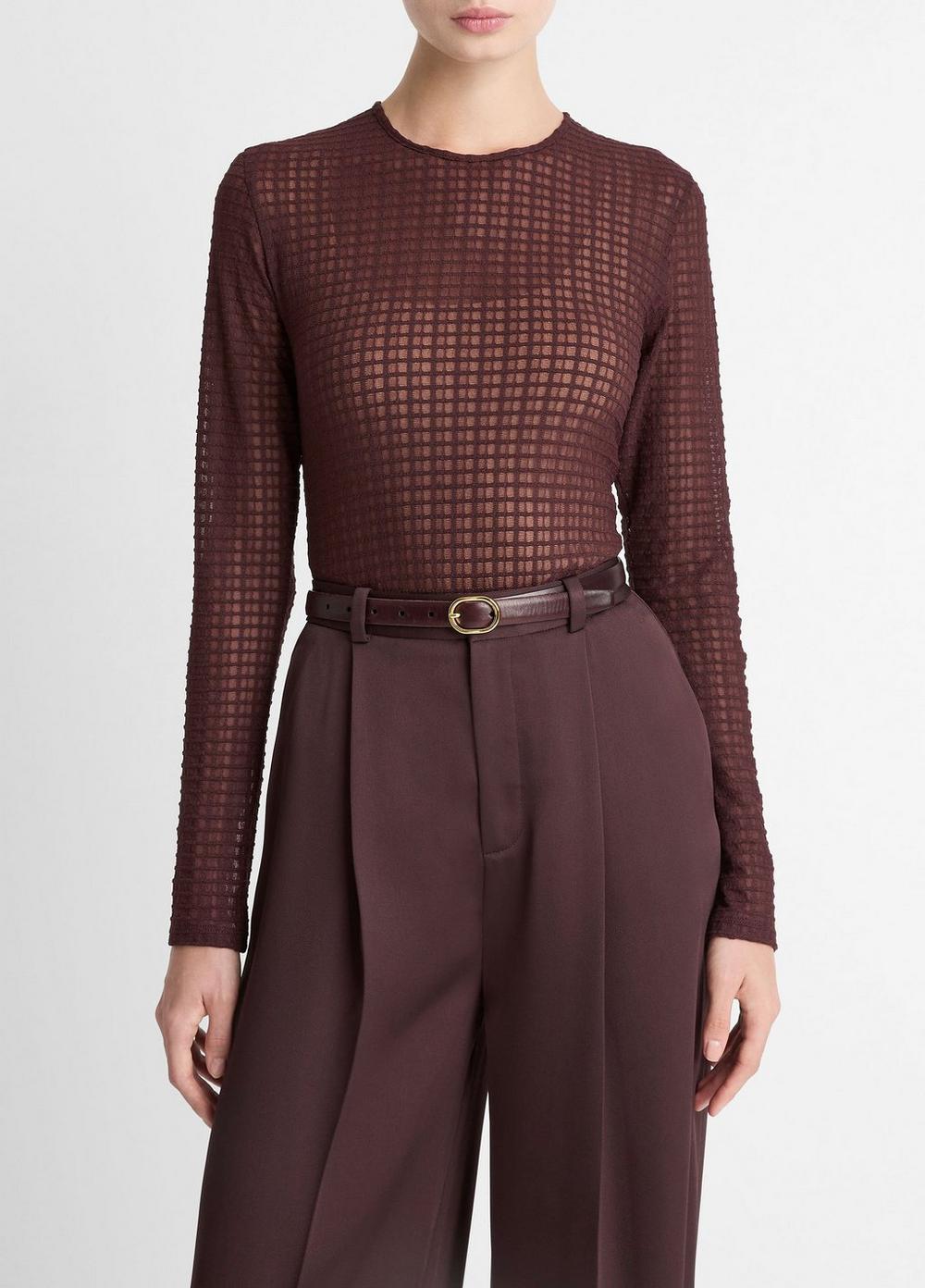 Women's Shadow Grid Long-Sleeve Top, Fig, Size XL Vince by Vince