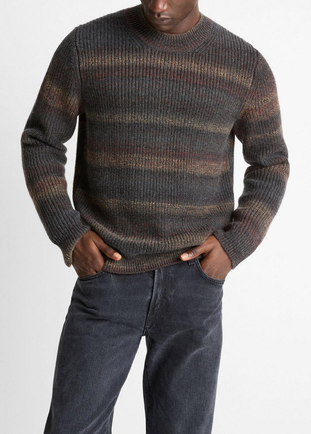 Men's Space-Dye Shaker Wool-Blend Sweater, Heather Black Combo, Size S Vince