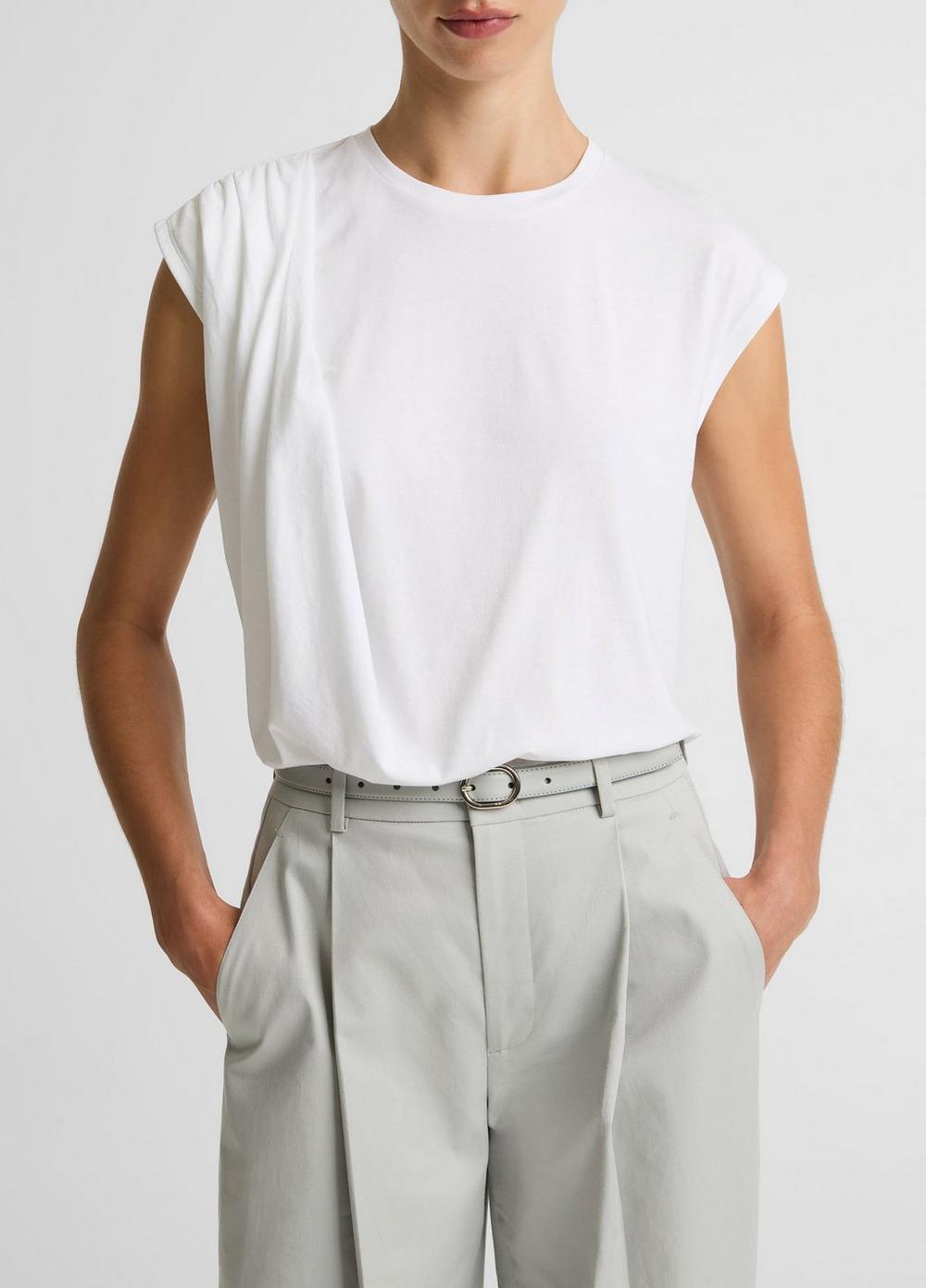 Women's Pima Cotton-Blend Draped Relaxed Top, Optic White, Size S Vince