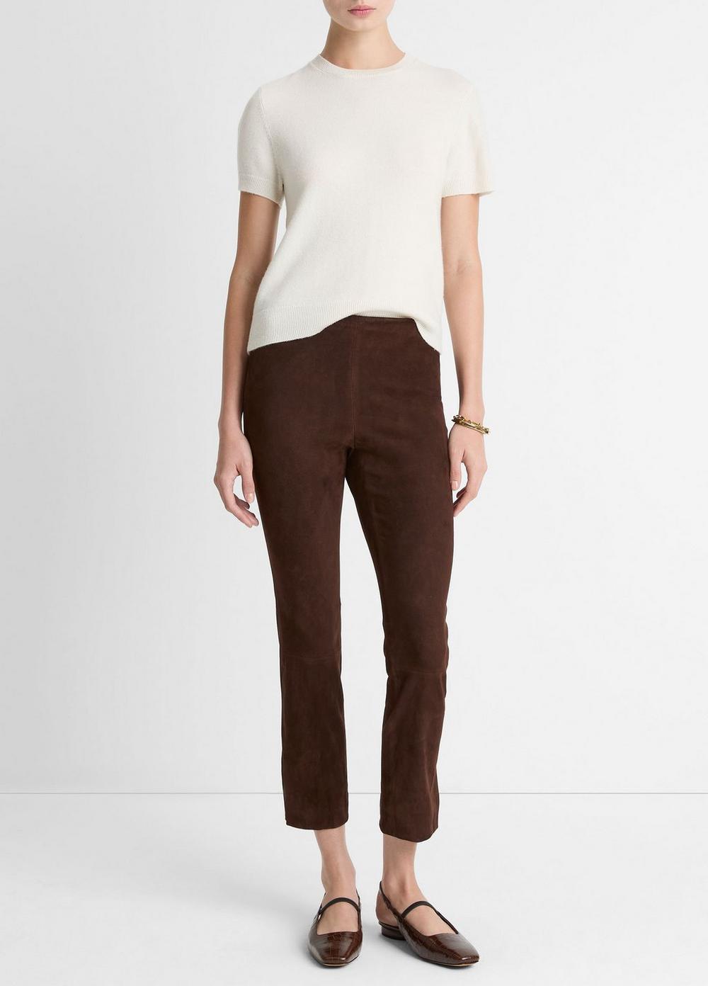 Women's Suede Split-Hem Cropped Pant, Chocolate, Size M Vince