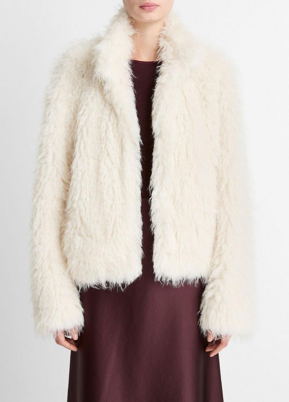 Women's Shaggy Faux-Fur Jacket, Light Cream, Size L Vince by Vince