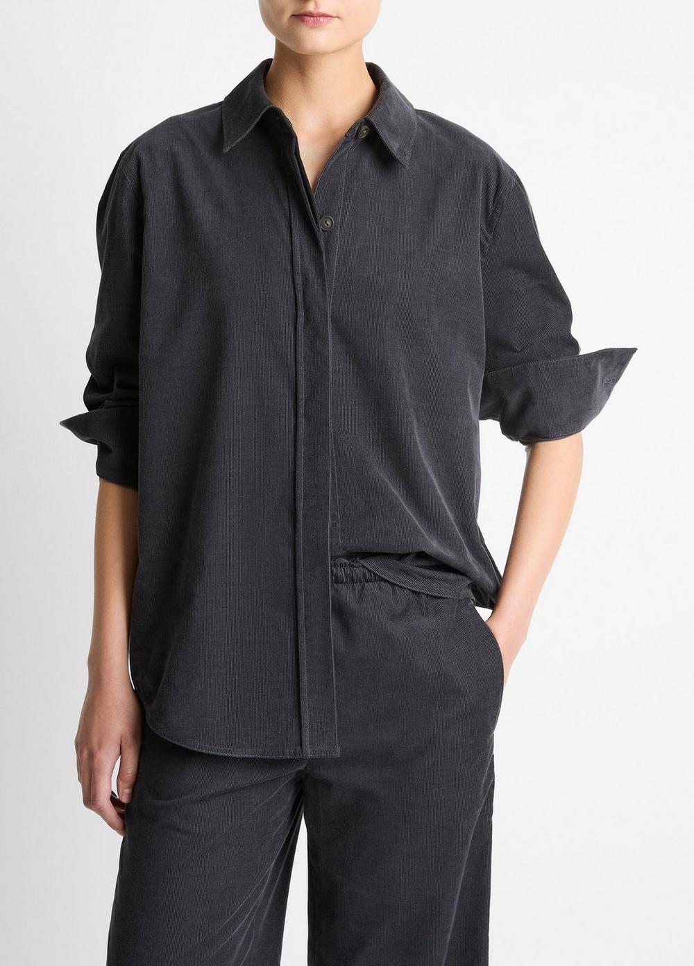 Women's Cotton Corduroy Oversized Shirt, Graphite, Size XS Vince