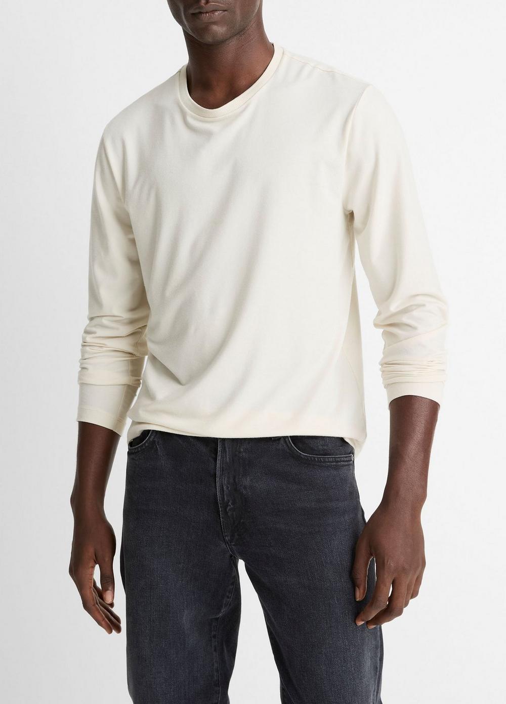 Men's Triblend Jersey Long-Sleeve T-Shirt, Bone, Size M Vince