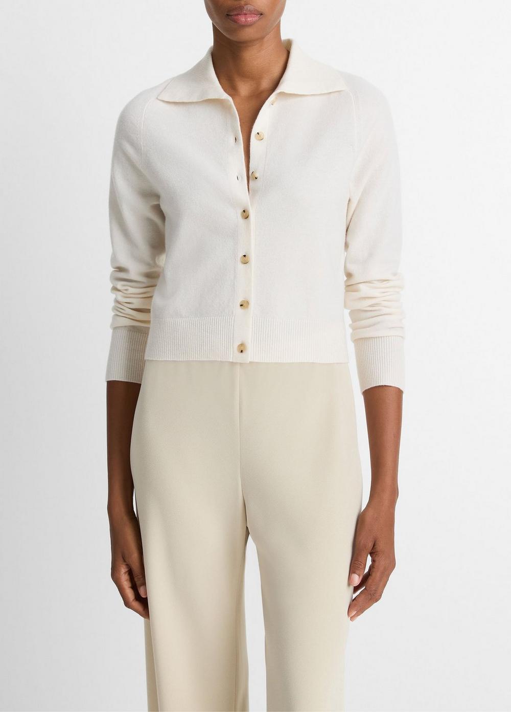 Women's Wool & Cashmere-Blend Polo Cardigan, Off White, Size XXS Vince